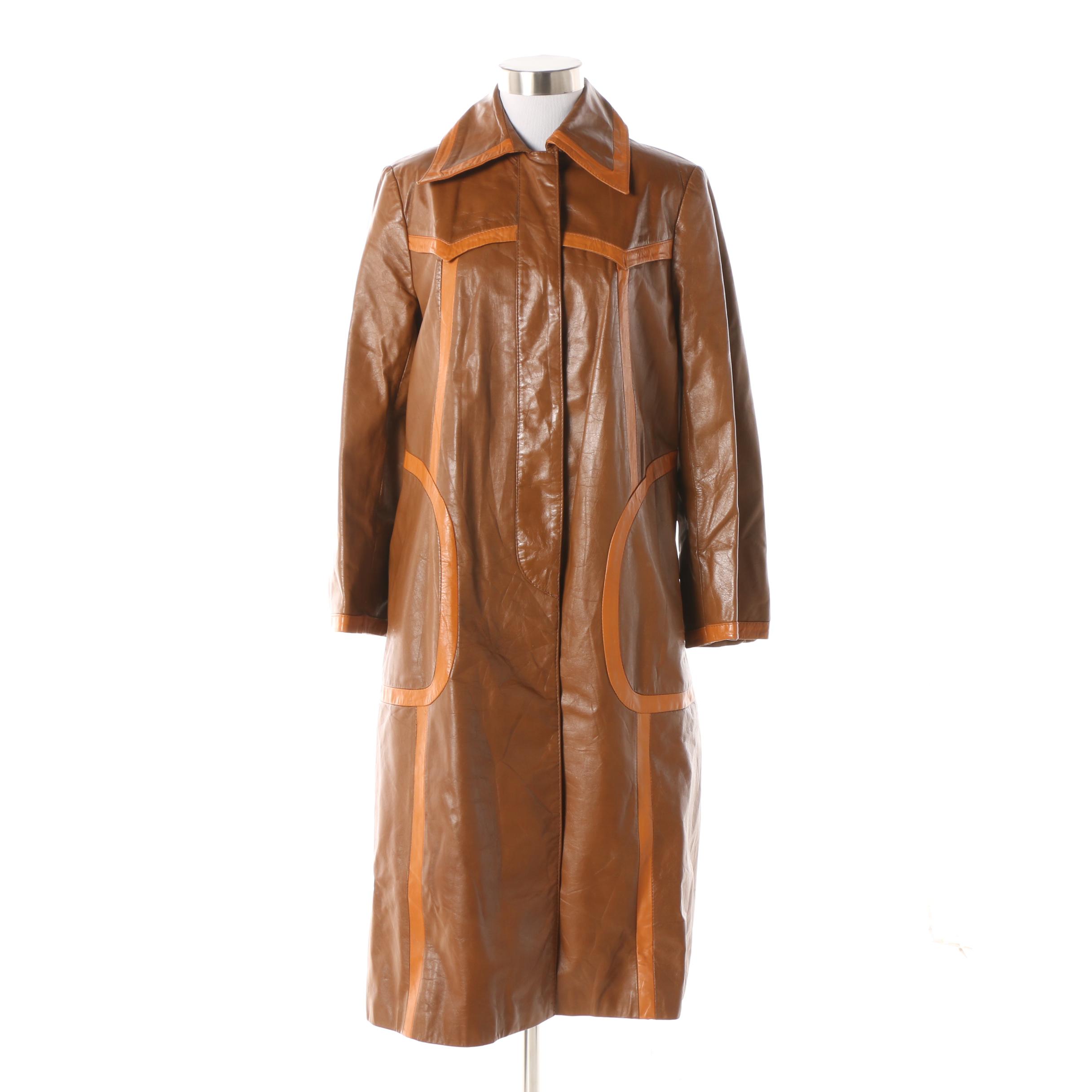 1970s Suburban Heritage Tan and Orange Leather Jacket with Colorblock Piping