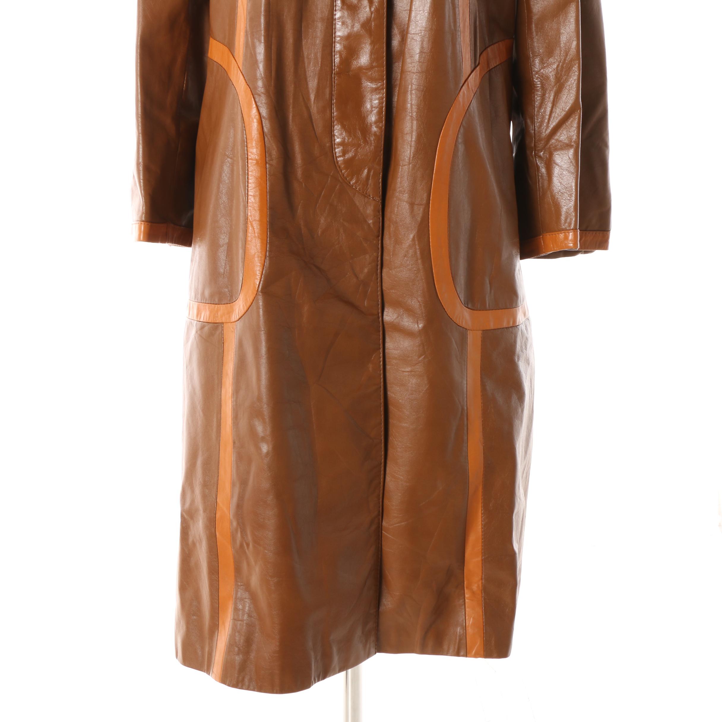 1970s Suburban Heritage Tan and Orange Leather Jacket with Colorblock Piping