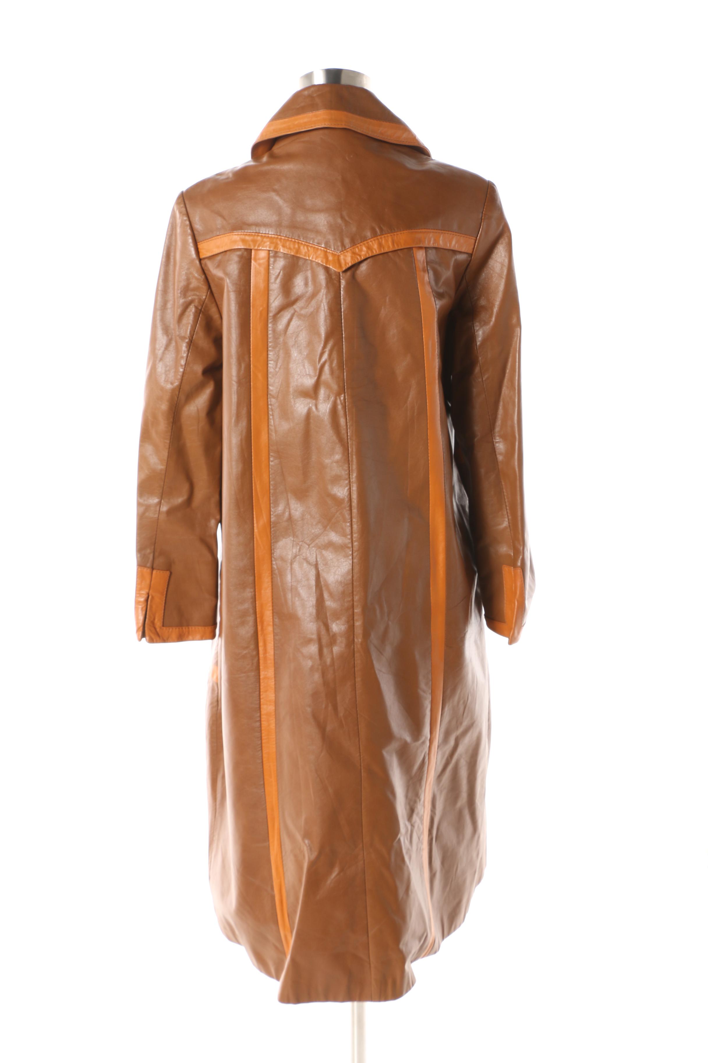 1970s Suburban Heritage Tan and Orange Leather Jacket with Colorblock Piping