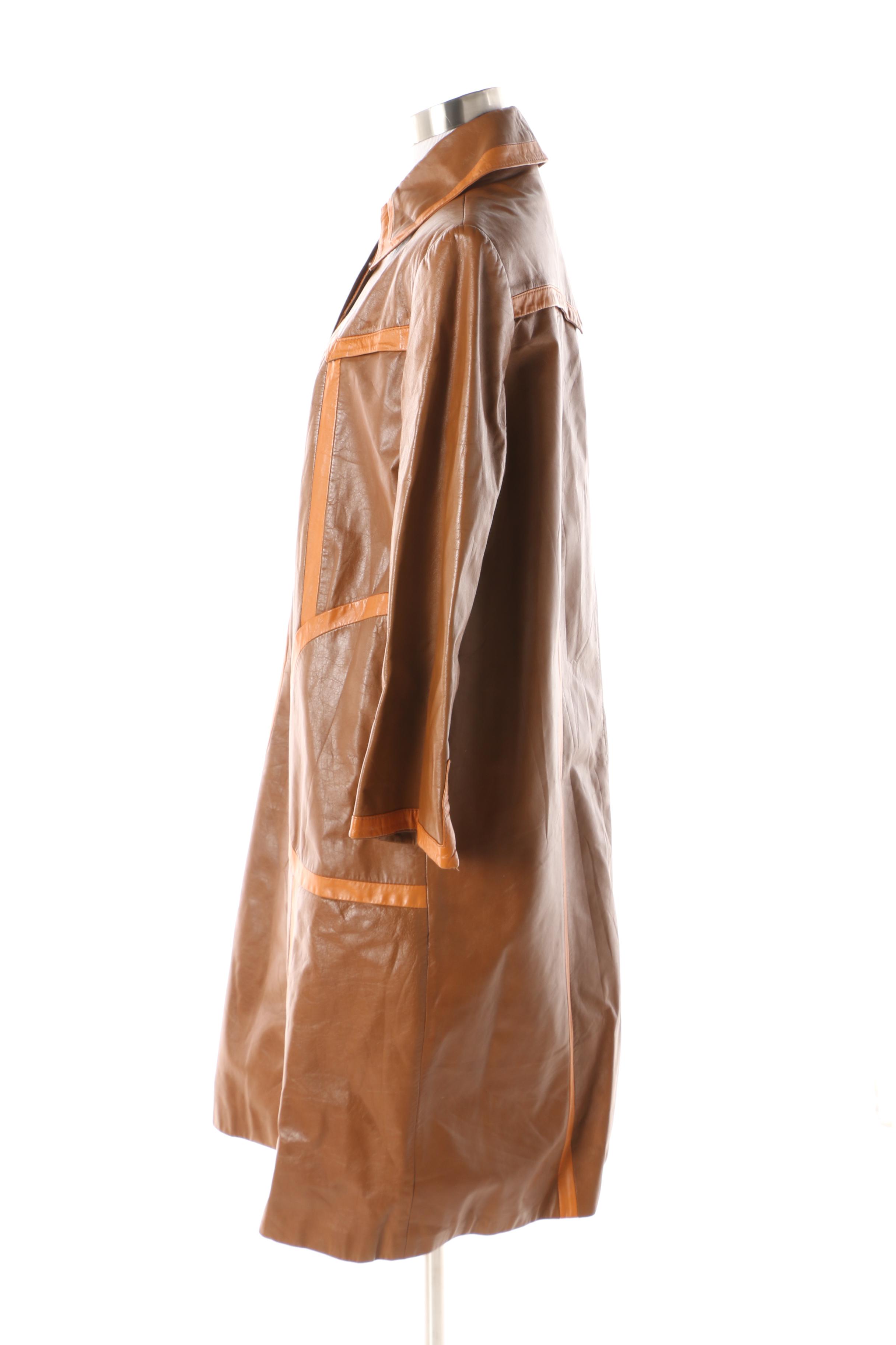 1970s Suburban Heritage Tan and Orange Leather Jacket with Colorblock Piping