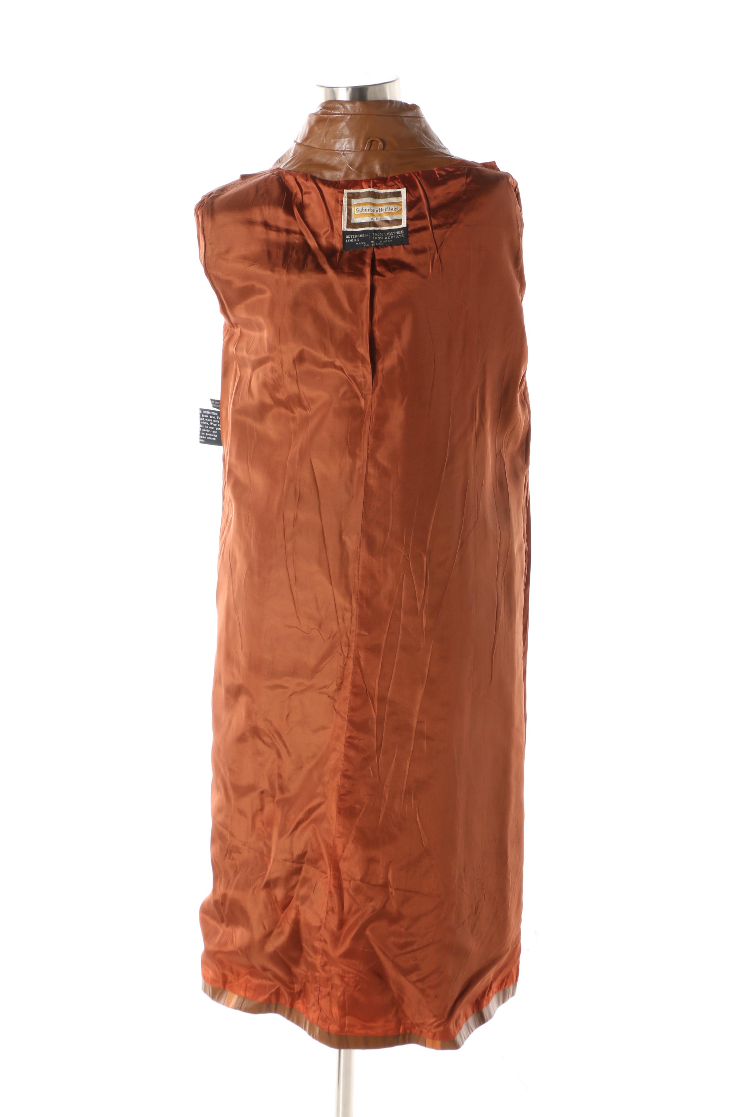 1970s Suburban Heritage Tan and Orange Leather Jacket with Colorblock Piping