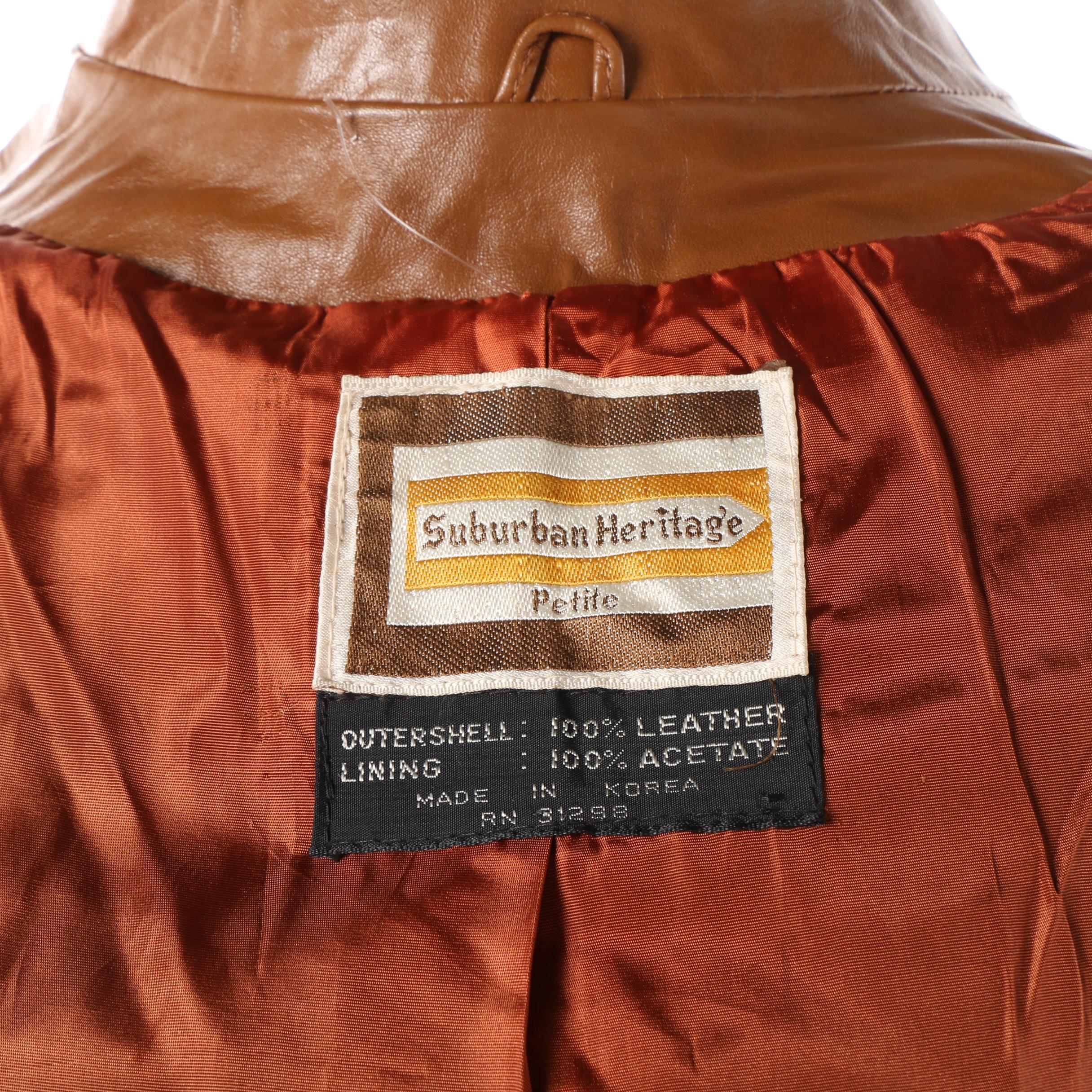 1970s Suburban Heritage Tan and Orange Leather Jacket with Colorblock Piping