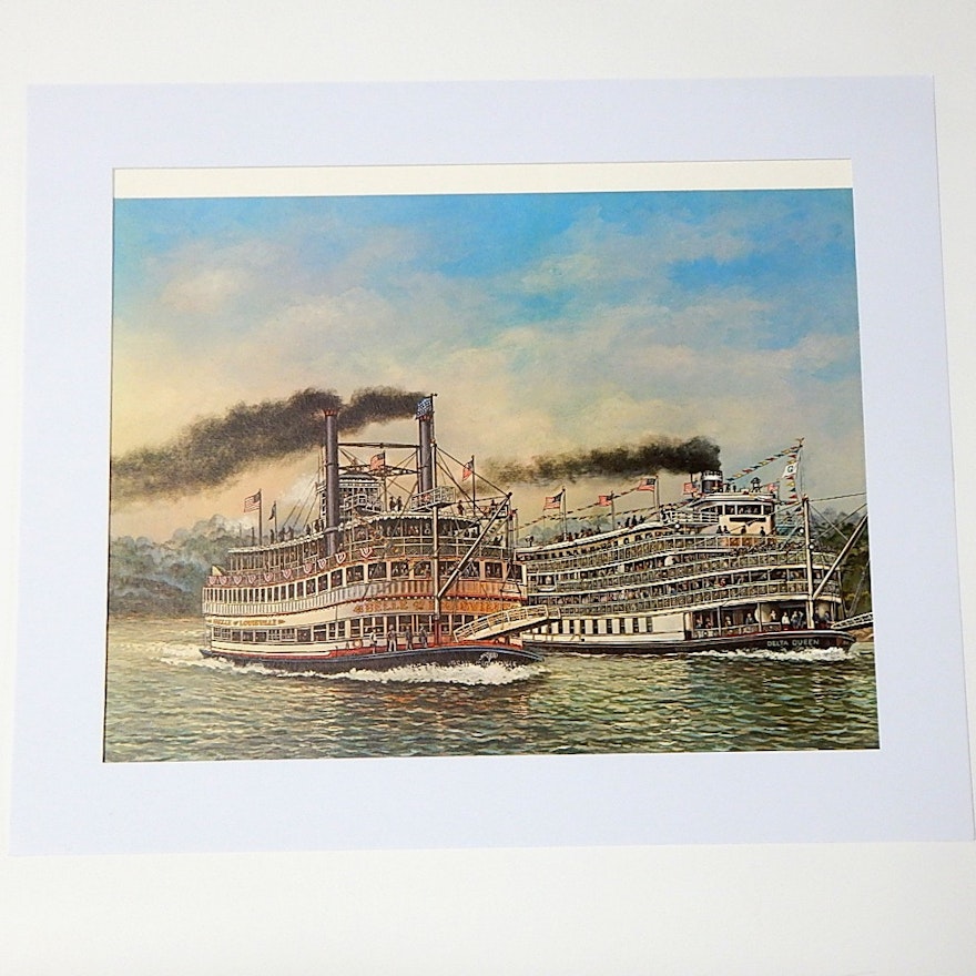 C.W. Vittitow Signed Limited Print "The Great Steamboat Race" Delta Queen 7/3000