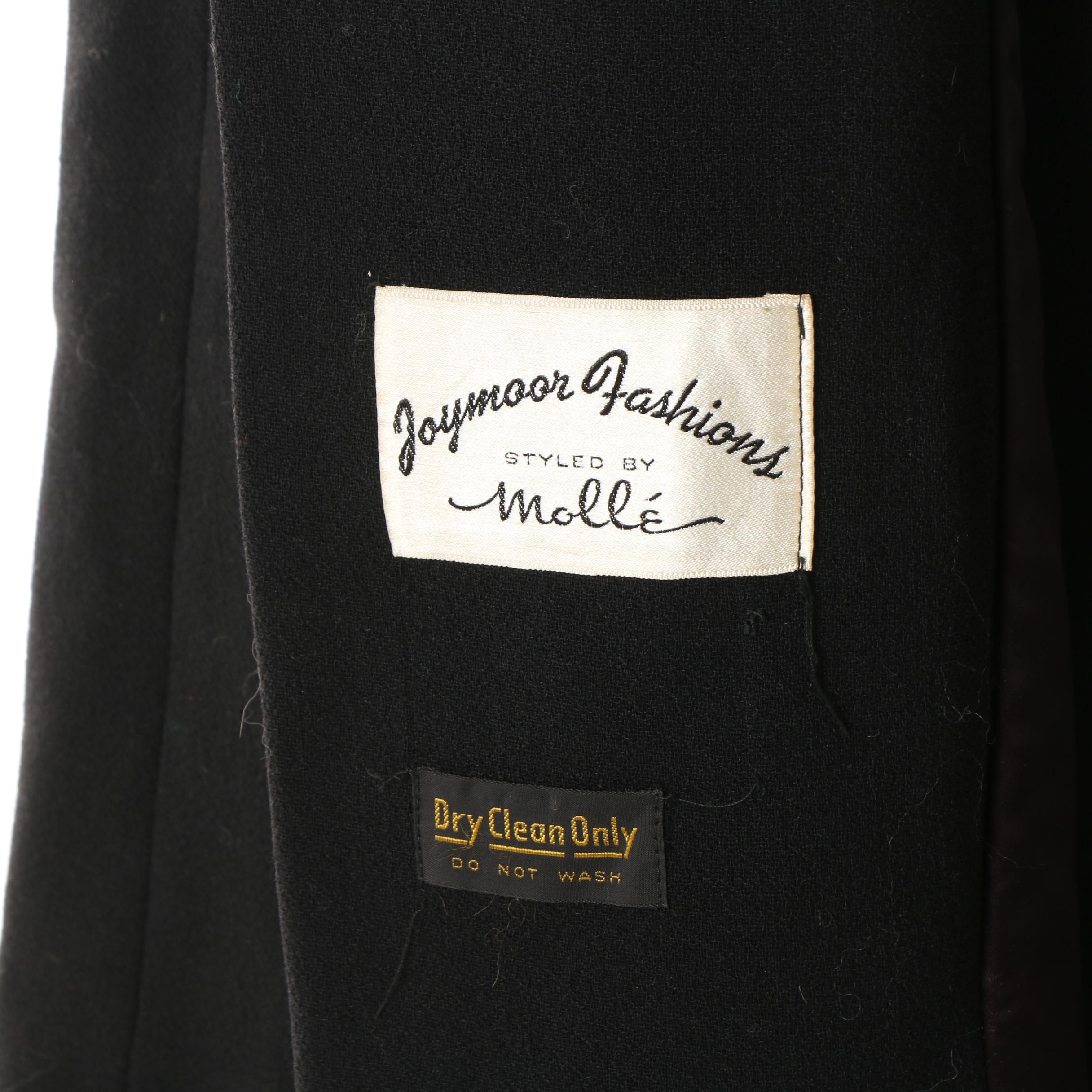 1950s Vintage Black Wool Coat with Light Brown Mink Fur Collar and Cuffs