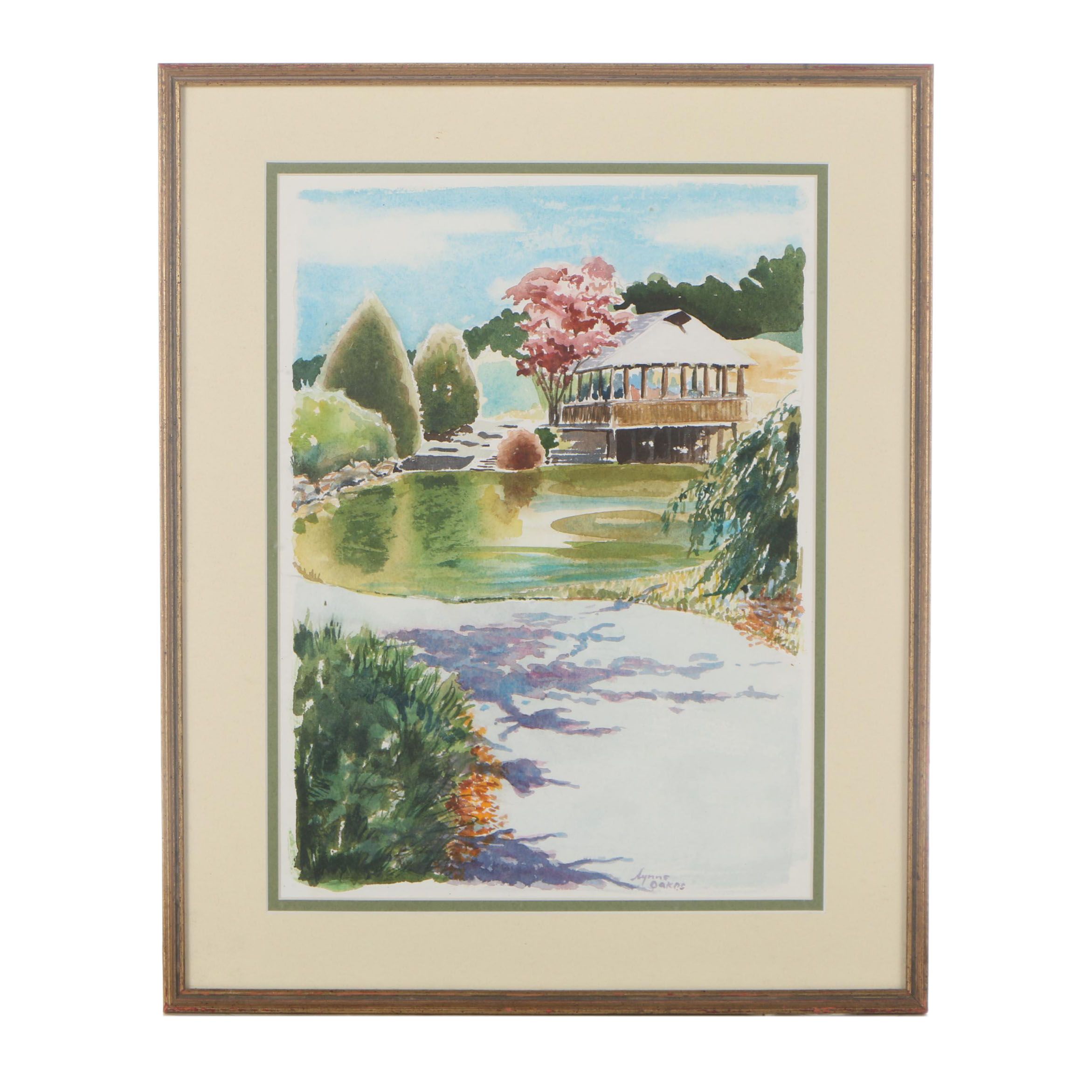 Lynne Haussler Oakes Watercolor Painting "The Tea House"