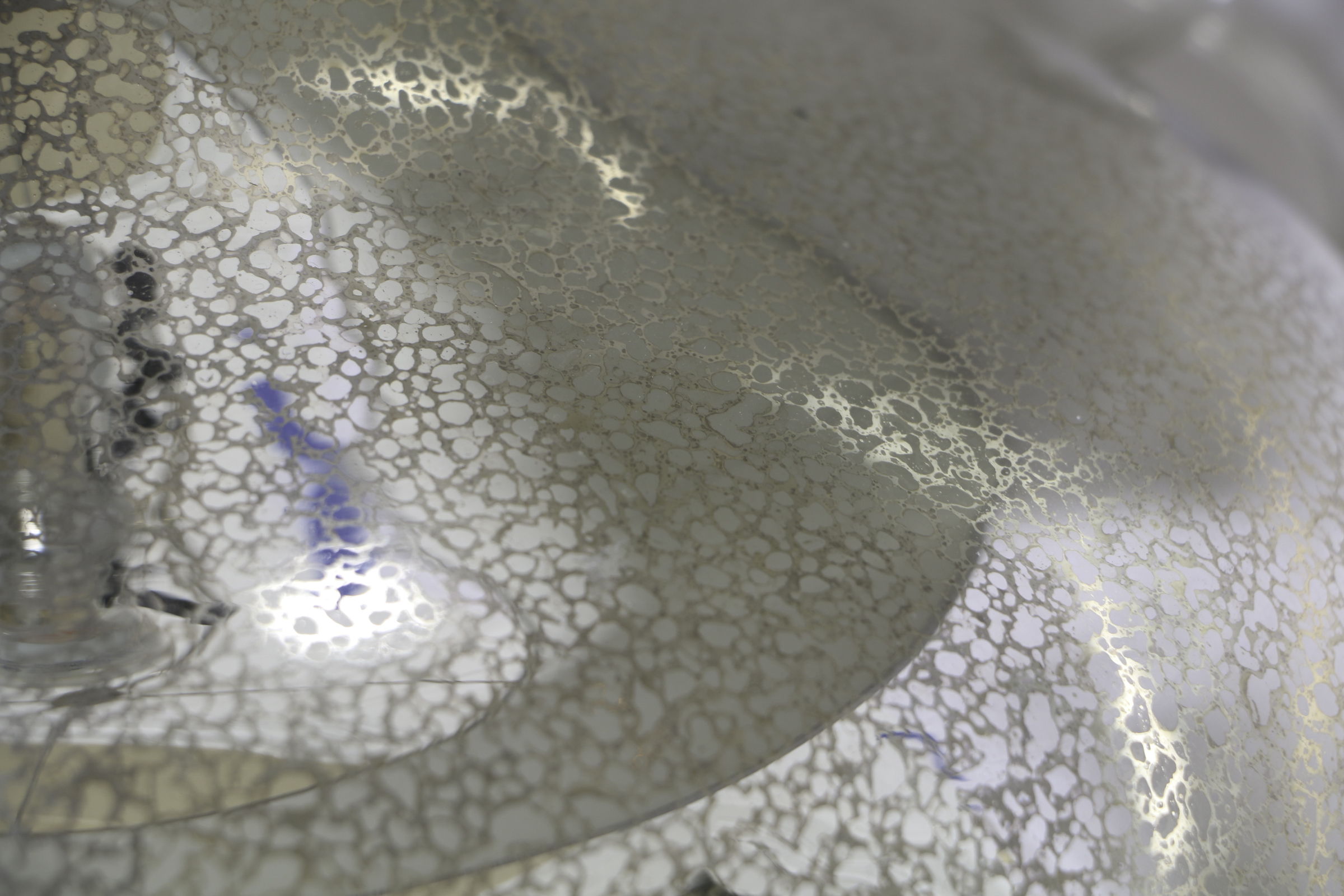 Silver Tone Mercury Glass Style Squat Table Lamp with Drum Shade