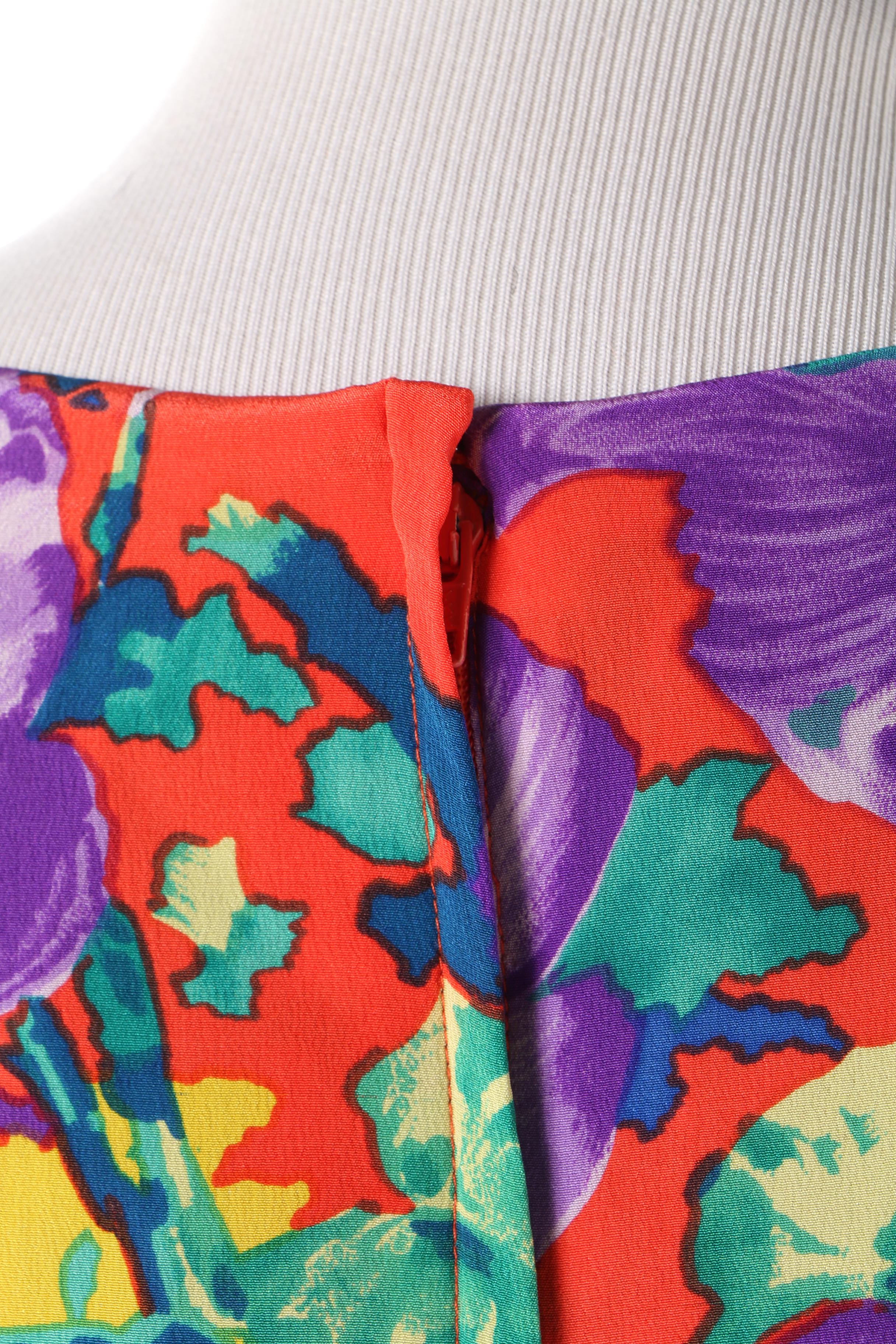 1980s Vintage Albert Nipon Multicolor Floral Silk Dress