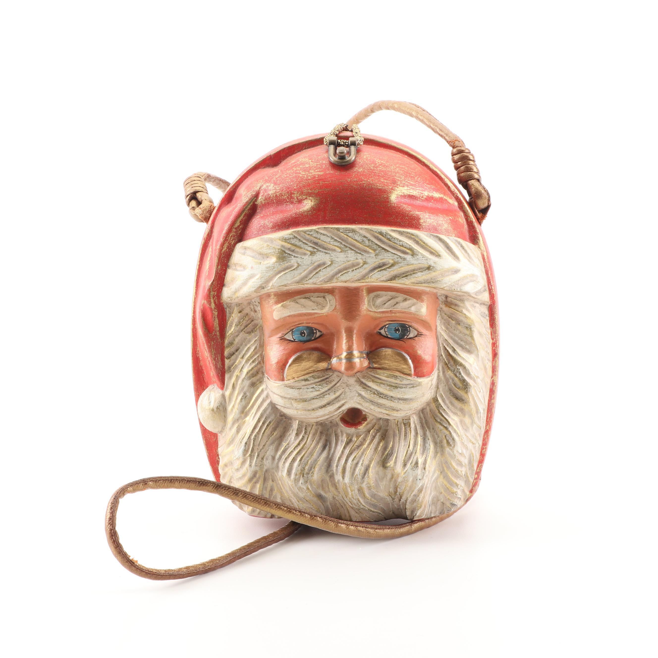 1996 Vintage Timmy Woods Beverly Hills Collection Santa Claus Wooden Box Purse