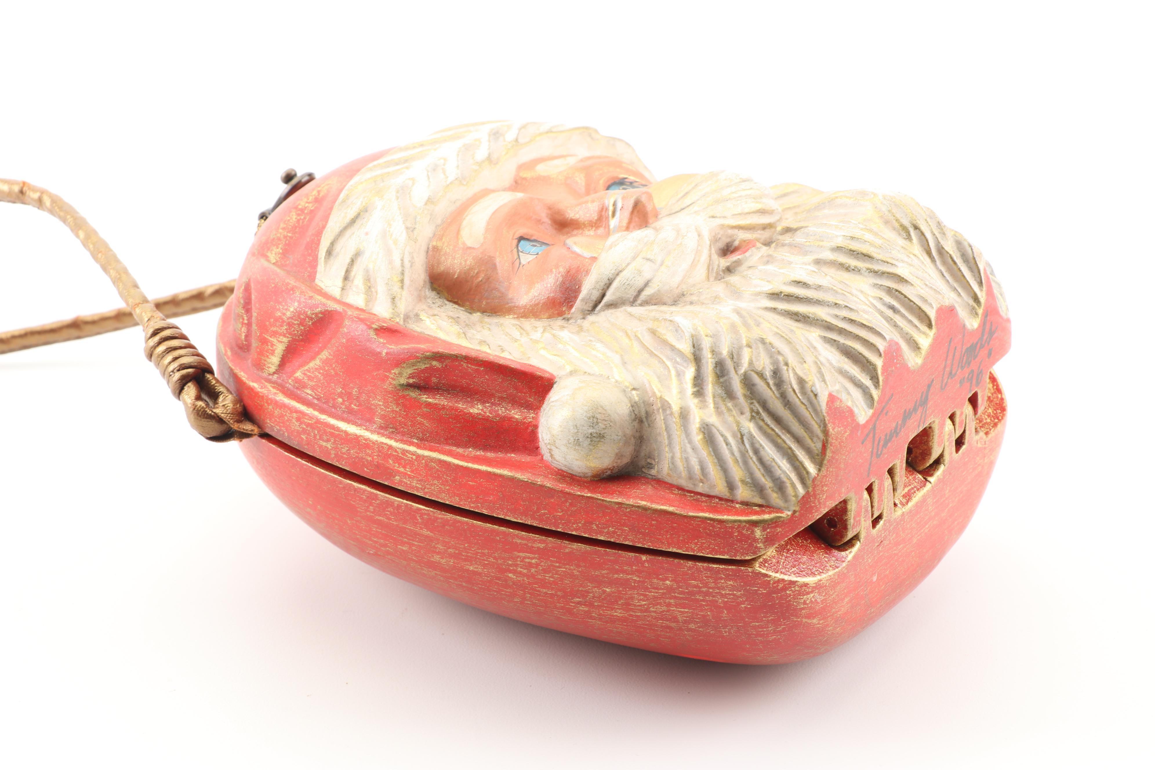 1996 Vintage Timmy Woods Beverly Hills Collection Santa Claus Wooden Box Purse