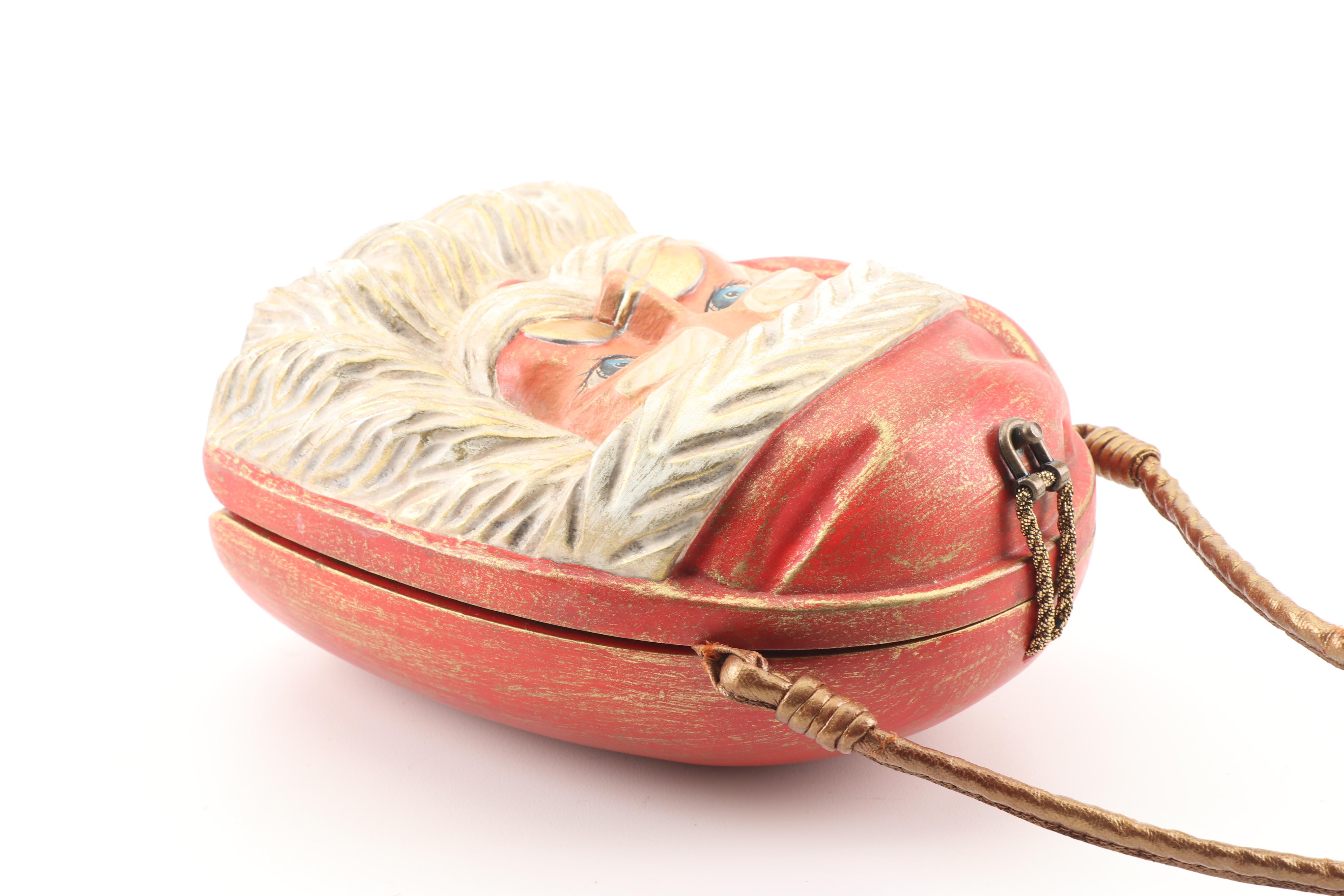 1996 Vintage Timmy Woods Beverly Hills Collection Santa Claus Wooden Box Purse