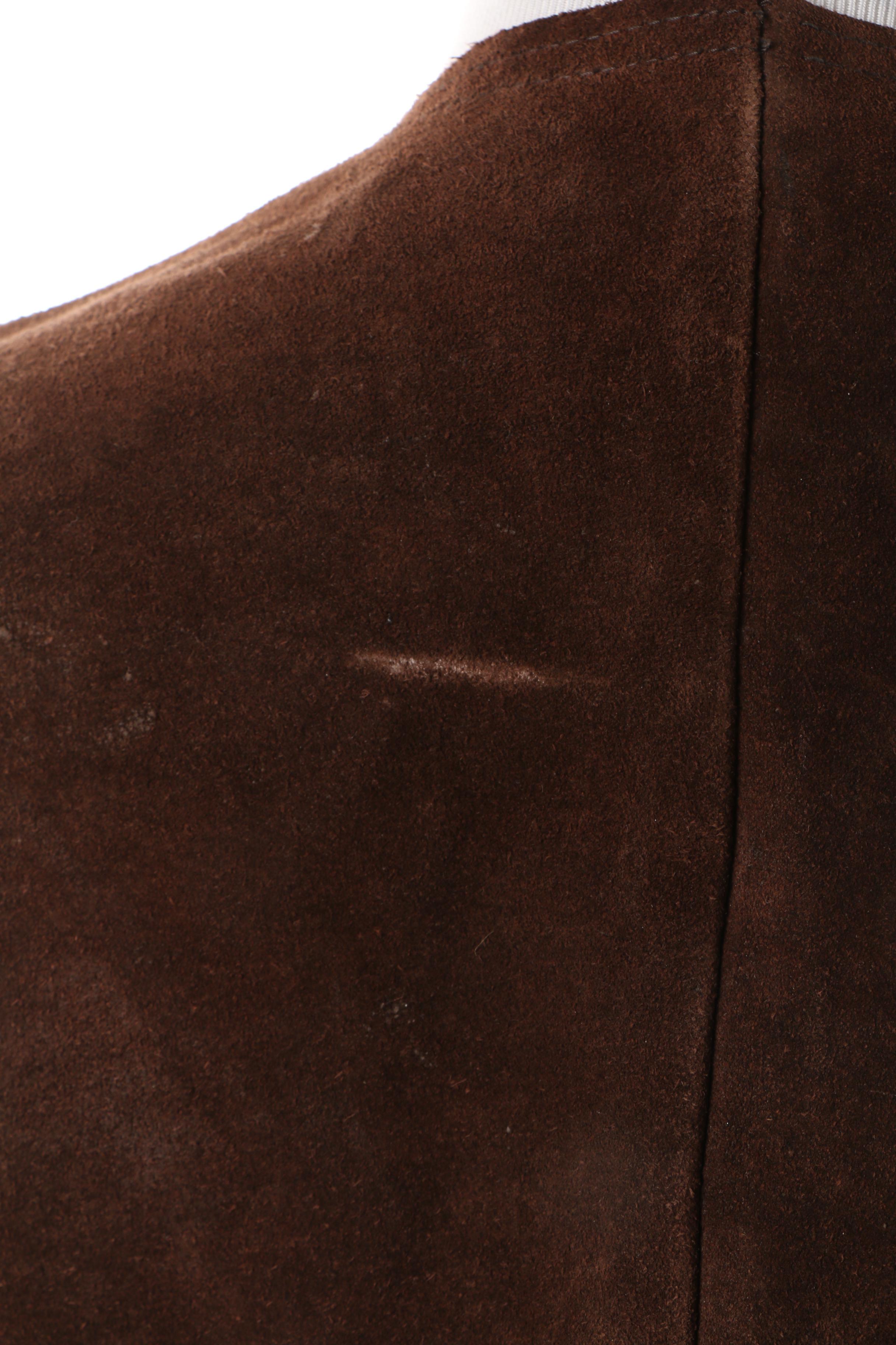 Women's 1970s Vintage Brown Suede Wrap Miniskirt and Vest with Tie Fastenings