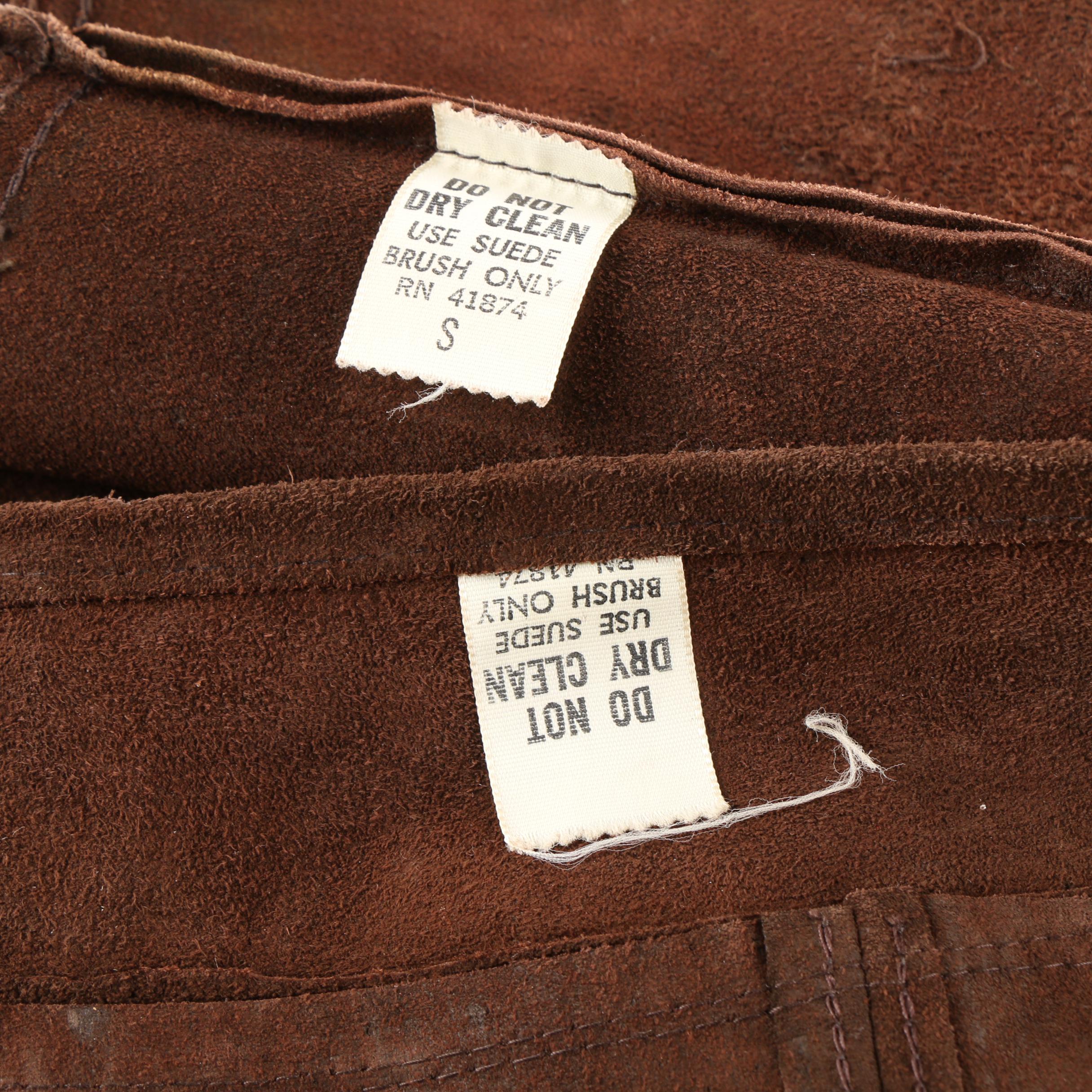 Women's 1970s Vintage Brown Suede Wrap Miniskirt and Vest with Tie Fastenings