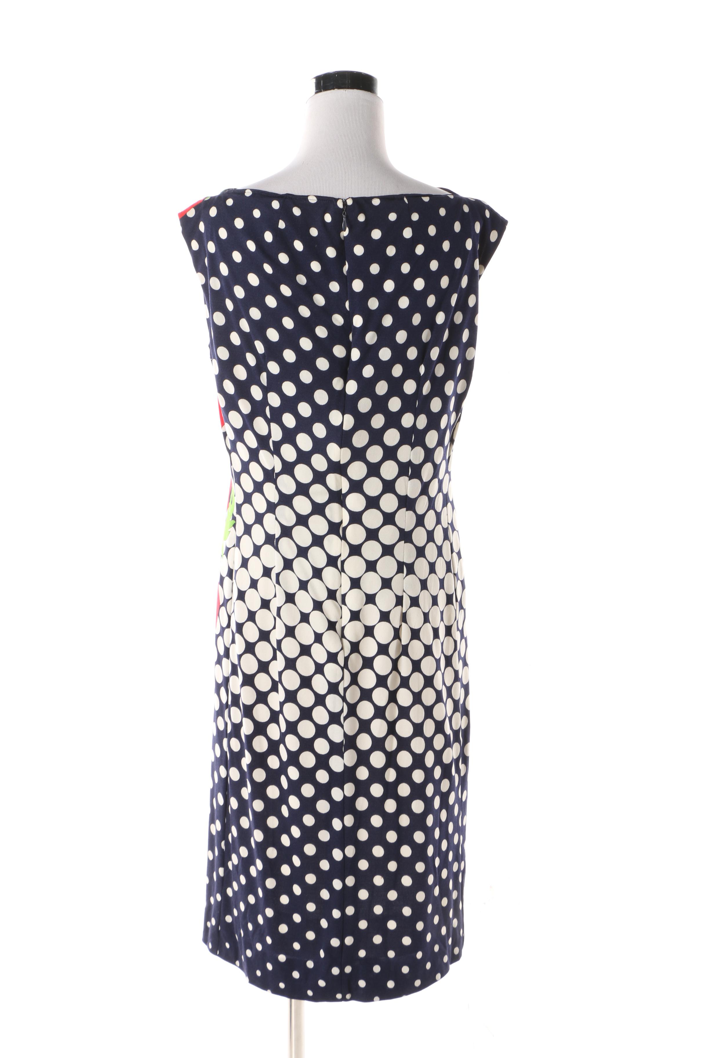 1960s Vintage Adele Simpson Floral Polka Dot Jersey Sheath Dress