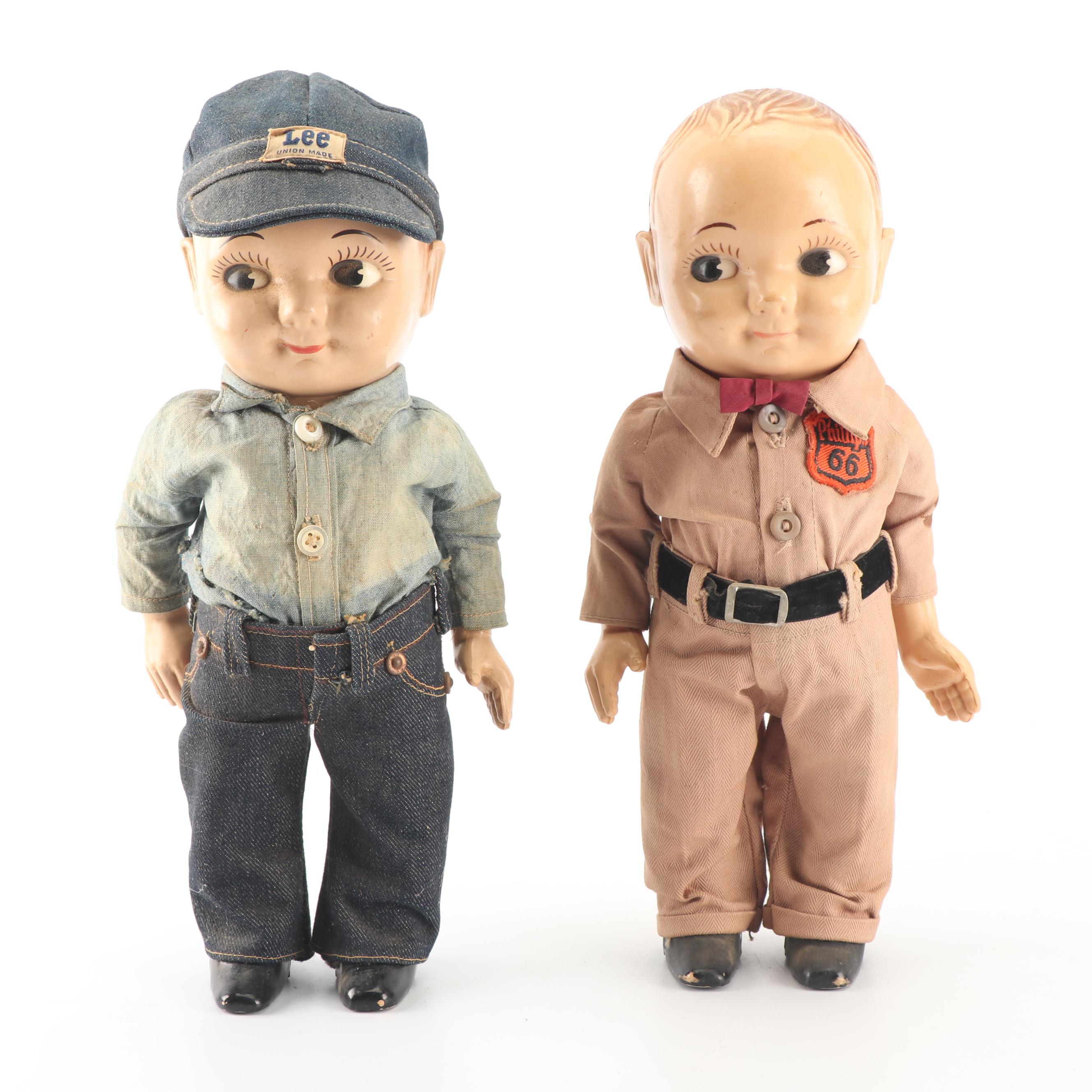 Levi and Phillips 66 "Buddy Lee" Plastic Dolls, Mid-Century
