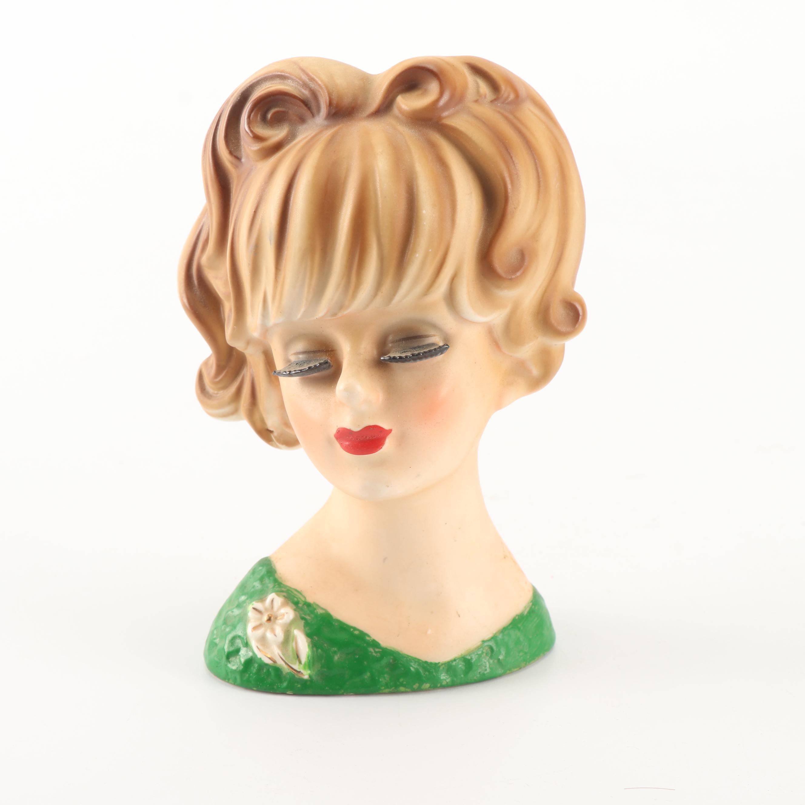 1960's Inarco Porcelain Lady Head Vase