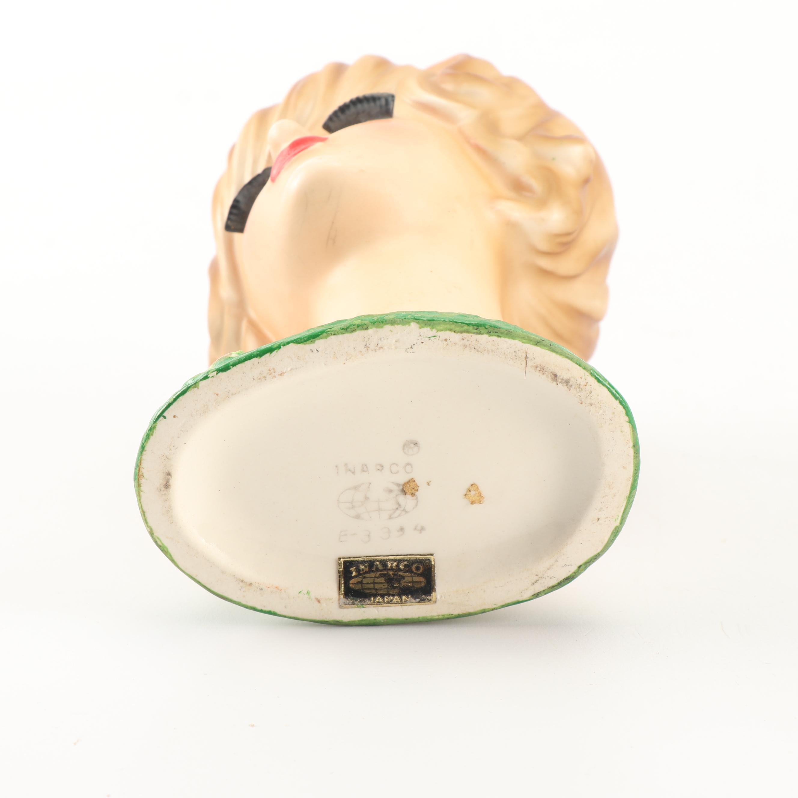 1960's Inarco Porcelain Lady Head Vase
