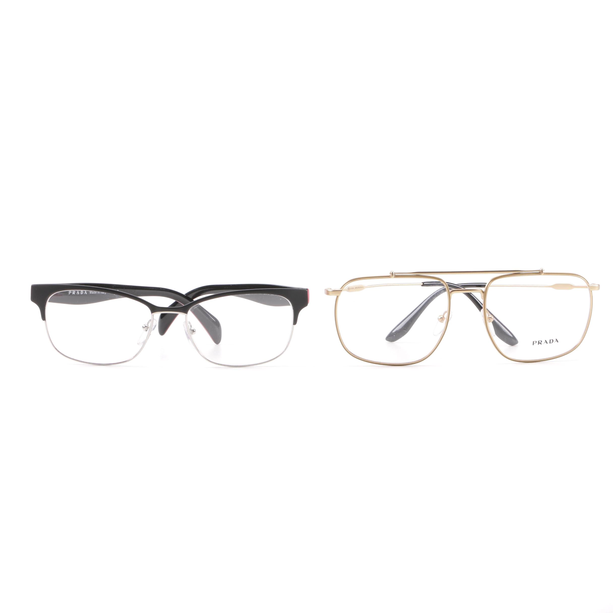 Prada Browline and Journal Wire-Rimmed Eyeglass Frames
