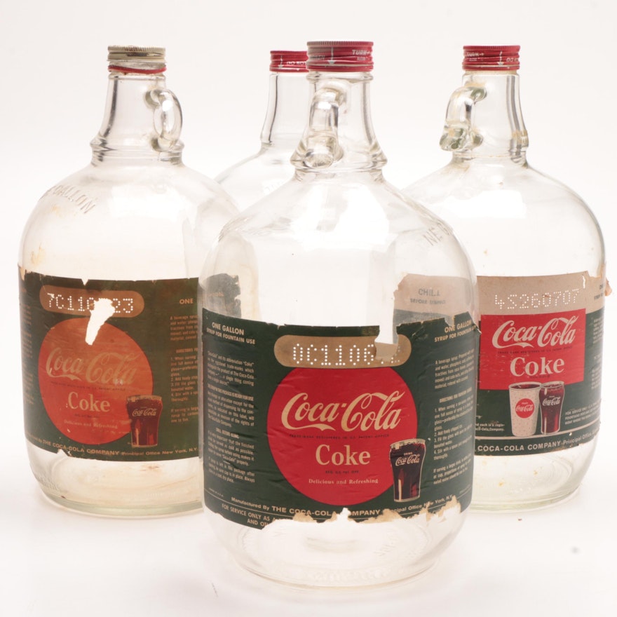 Four Coca-Cola Gallon Glass Syrup Bottles
