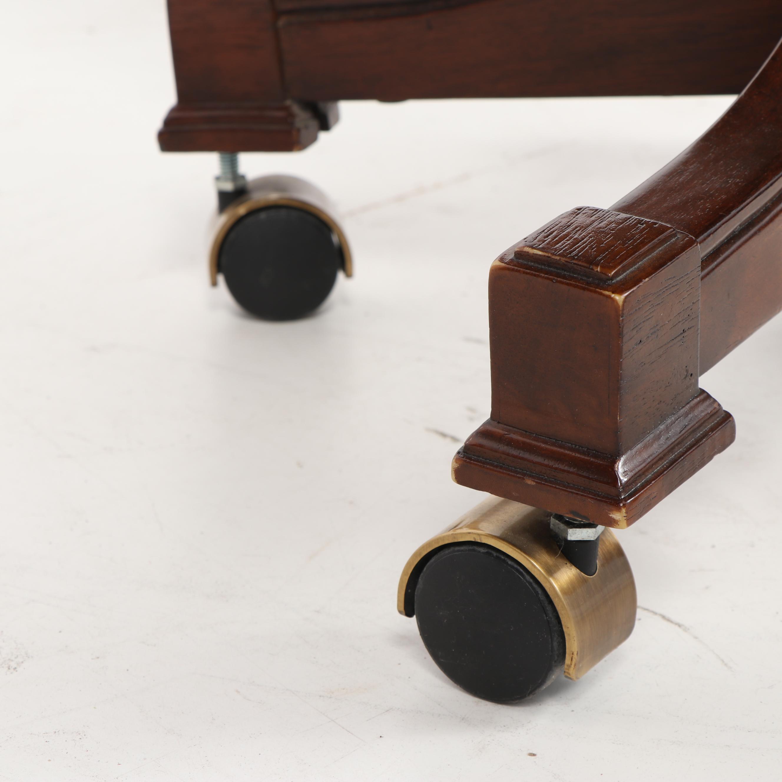 Leather Upholstered Stained Poplar Office Armchairs on Casters, 20th Century