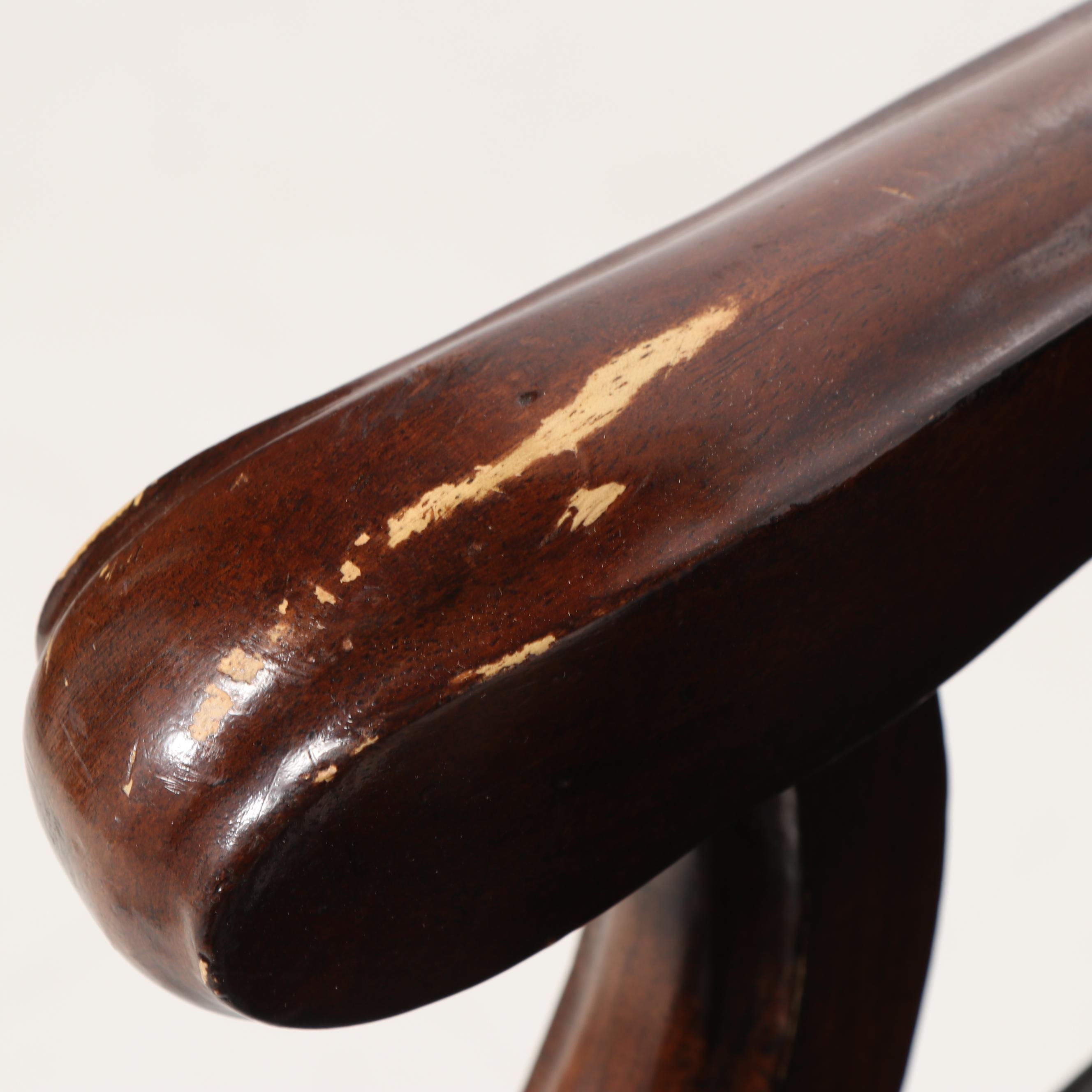 Leather Upholstered Stained Poplar Office Armchairs on Casters, 20th Century
