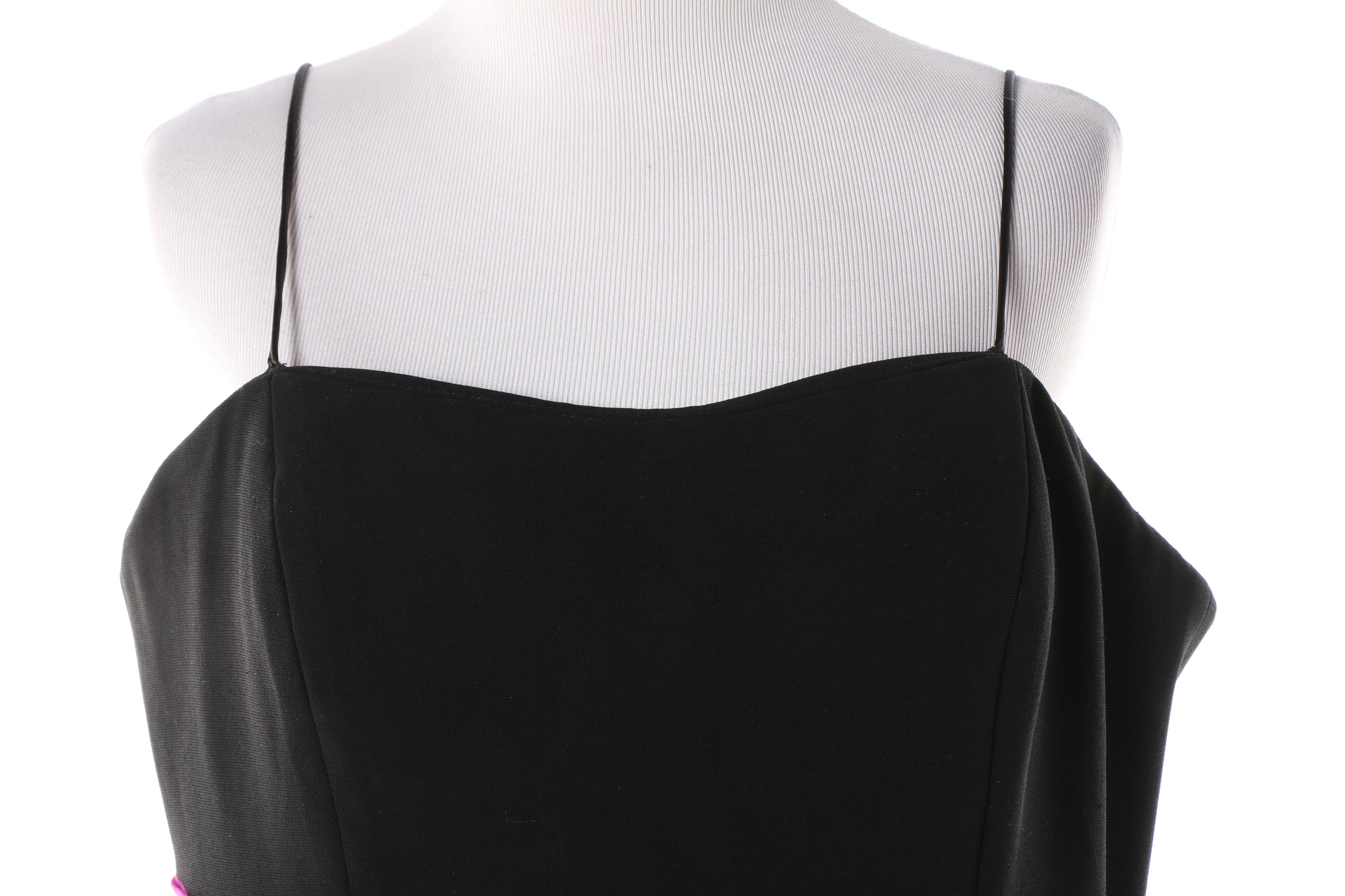 Theia Black and Magenta Sash Silk Sleeveless Cocktail Dress