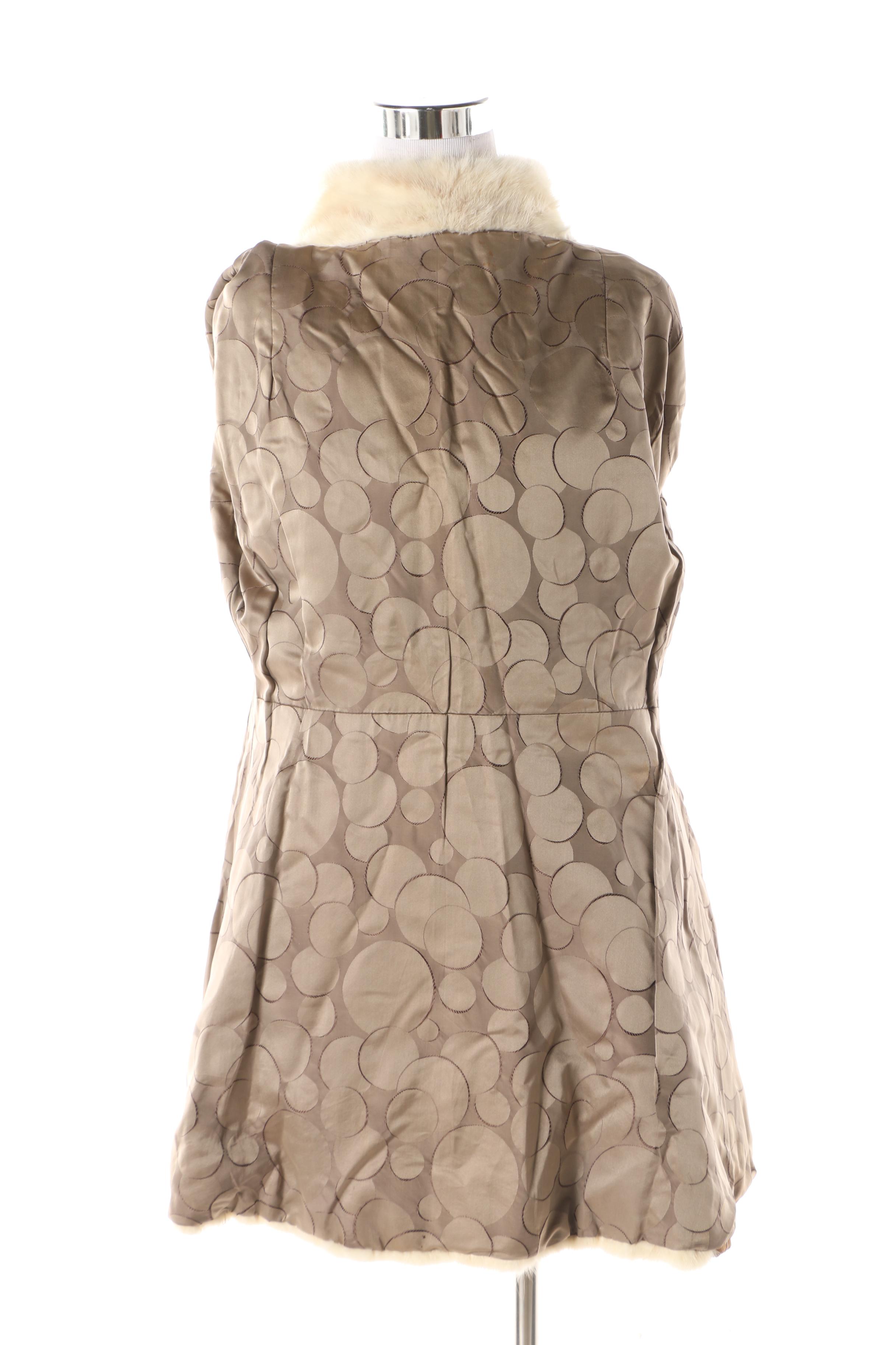 1970s Ermine Fur and Suede Leather Coat with Scallop Cuff and Pocket Detail