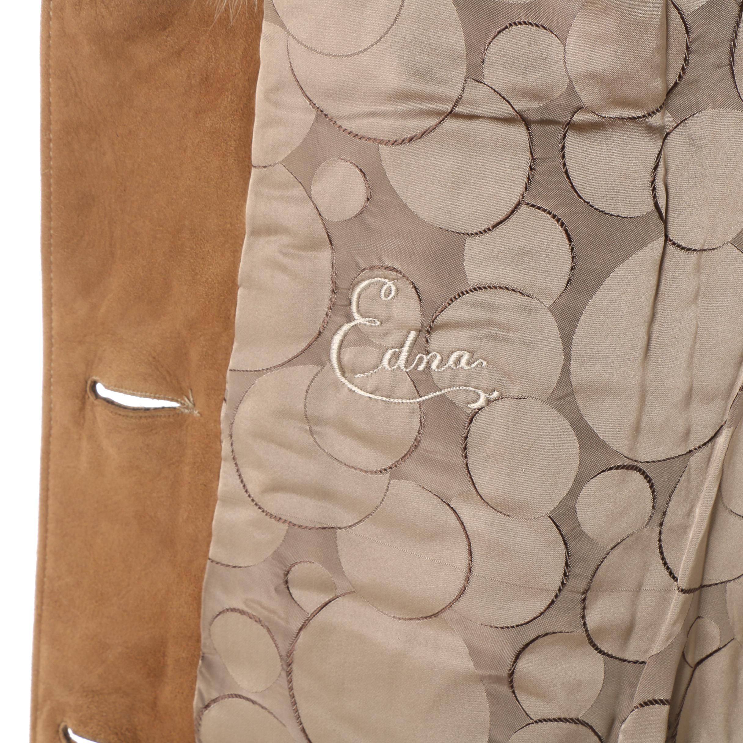 1970s Ermine Fur and Suede Leather Coat with Scallop Cuff and Pocket Detail