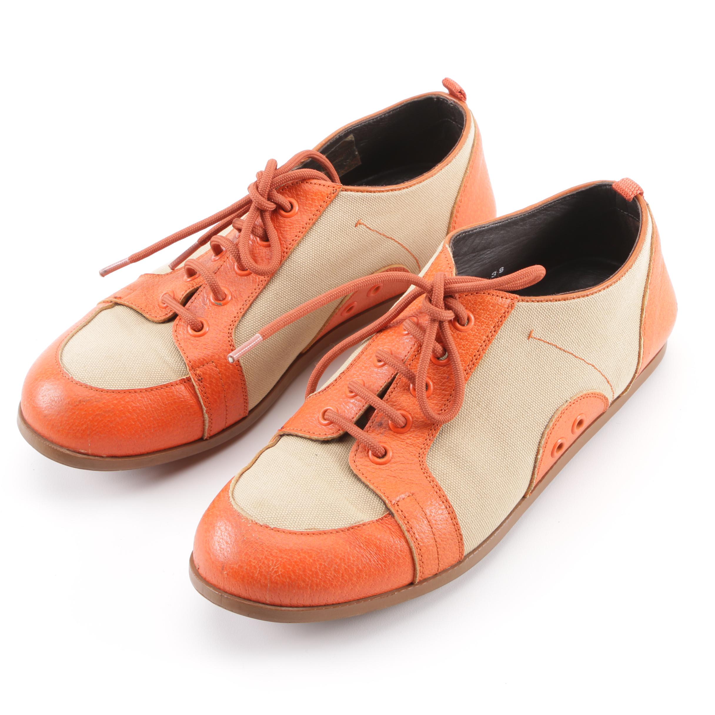 Men's Prada Tan Canvas and Orange Leather Casual Shoes