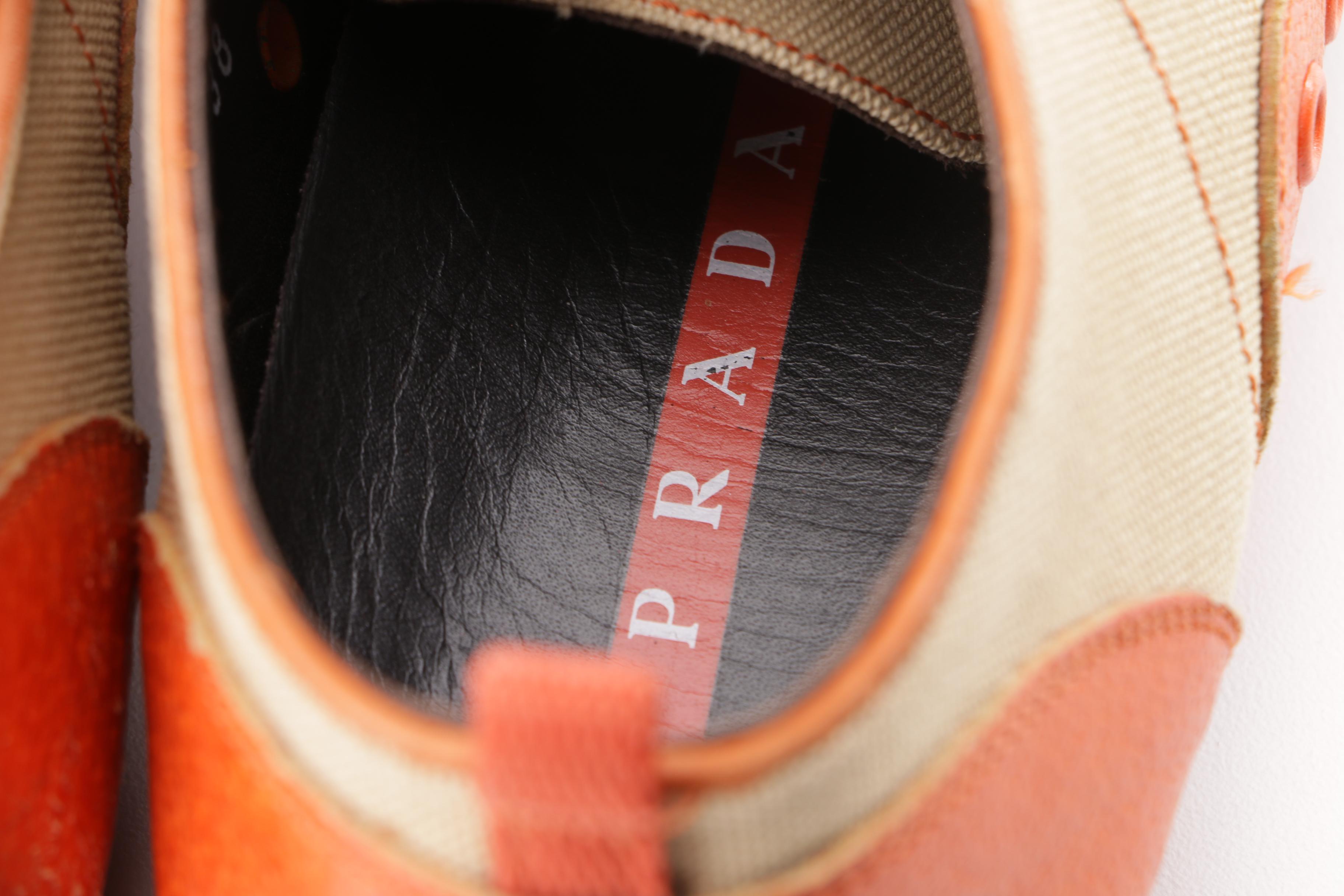 Men's Prada Tan Canvas and Orange Leather Casual Shoes