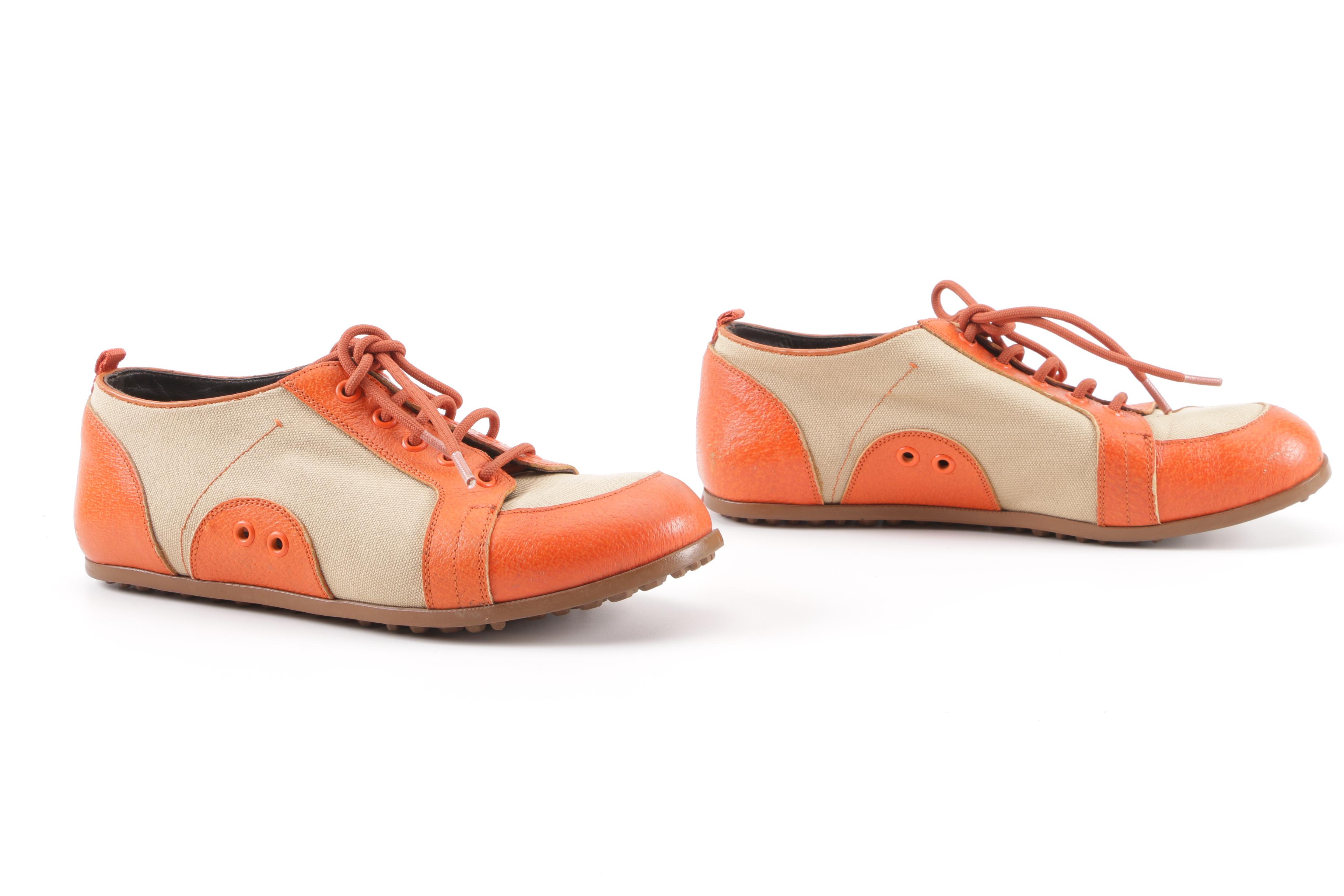 Men's Prada Tan Canvas and Orange Leather Casual Shoes