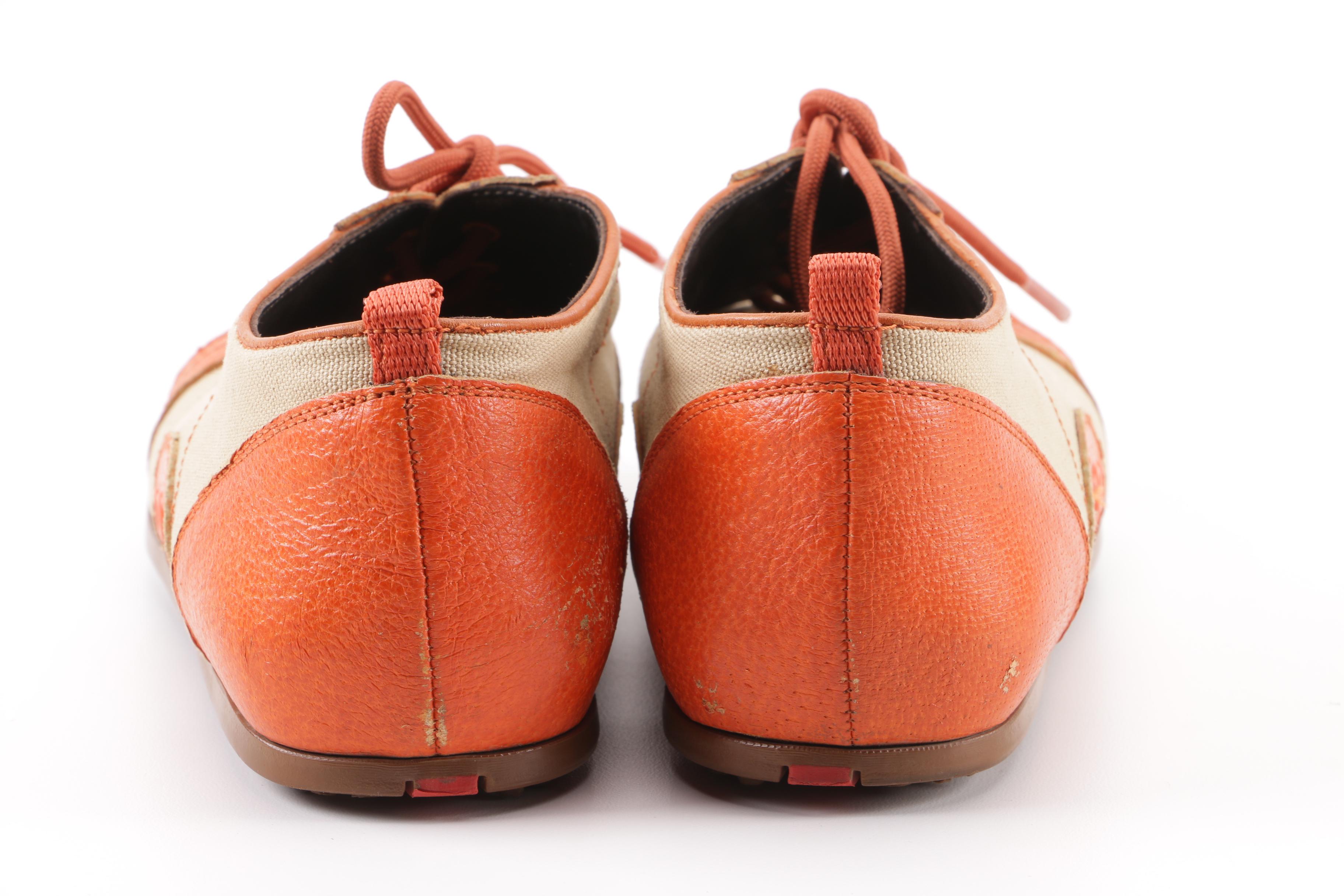 Men's Prada Tan Canvas and Orange Leather Casual Shoes