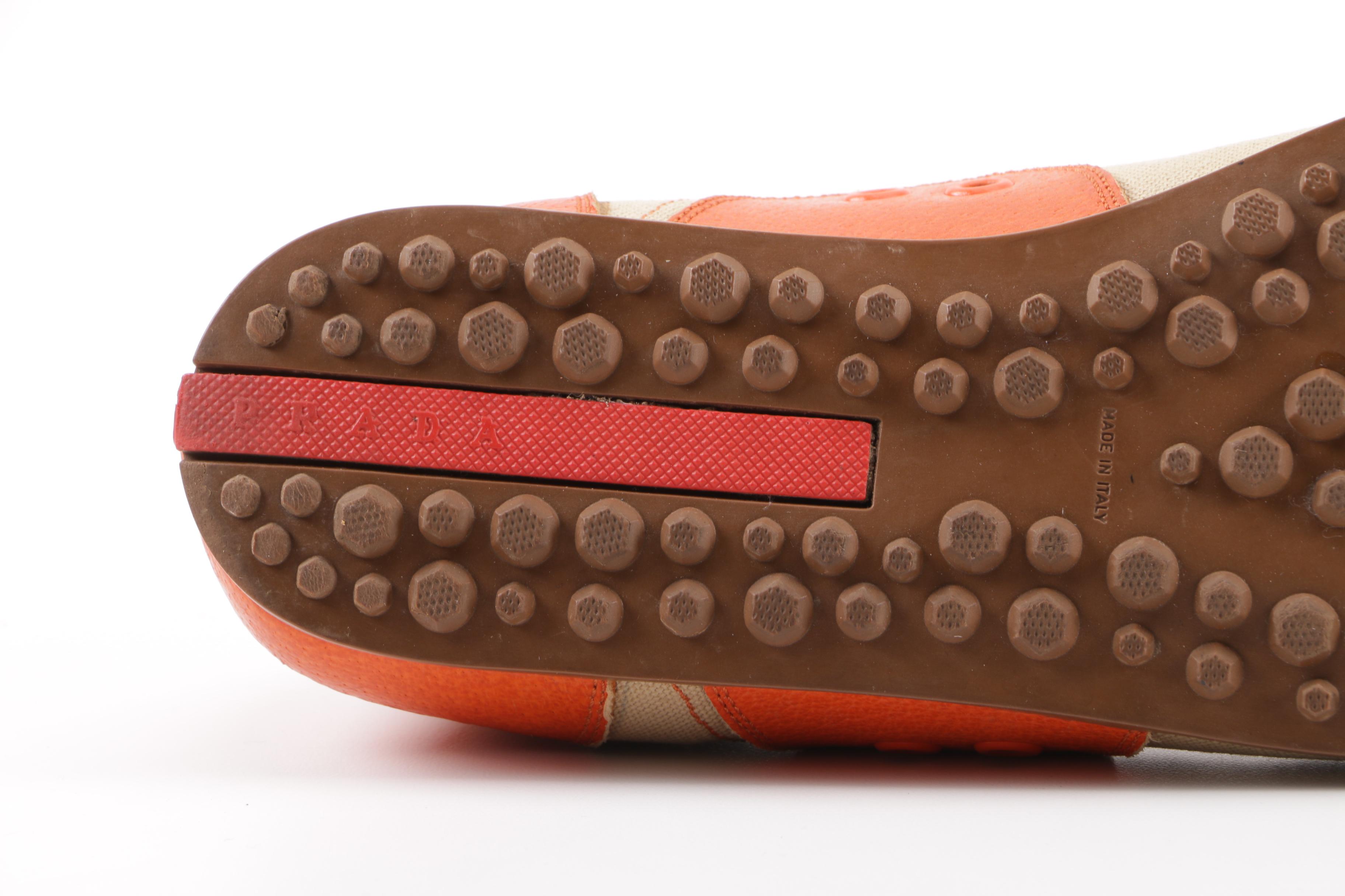 Men's Prada Tan Canvas and Orange Leather Casual Shoes