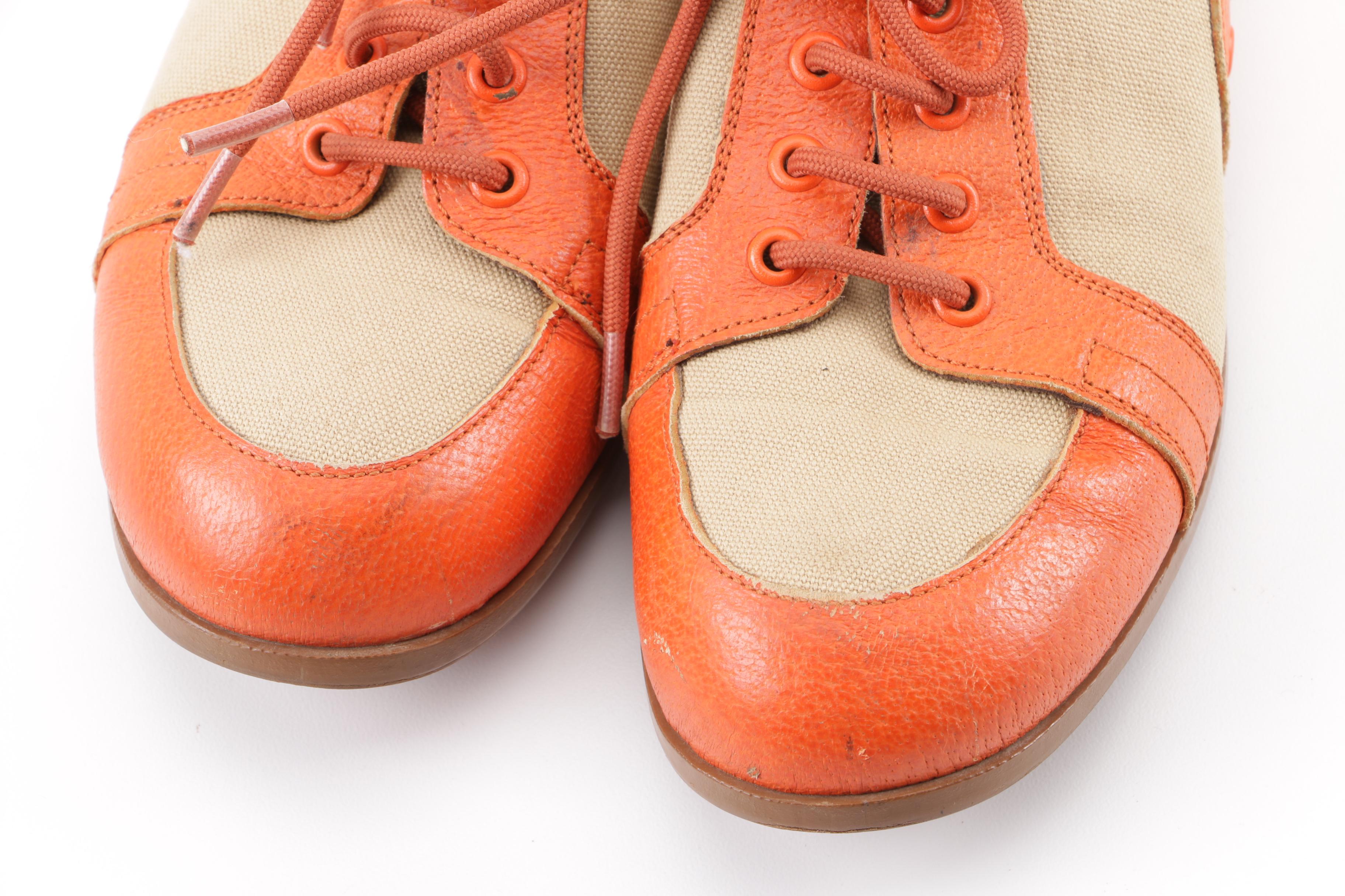 Men's Prada Tan Canvas and Orange Leather Casual Shoes