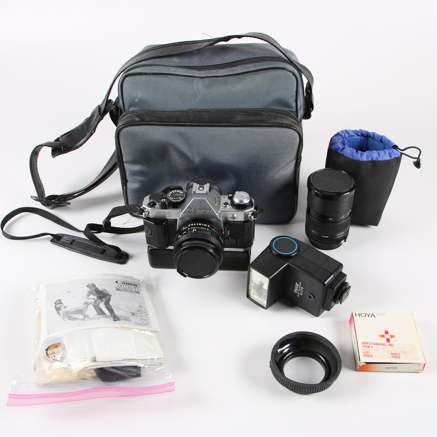 Canon AE-1 SLR Camera with Accessories, 1976-1984
