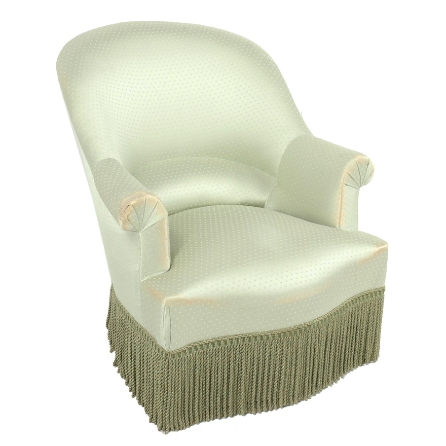 Silk Upholstered Barrel Back Club Chair, 20th Century
