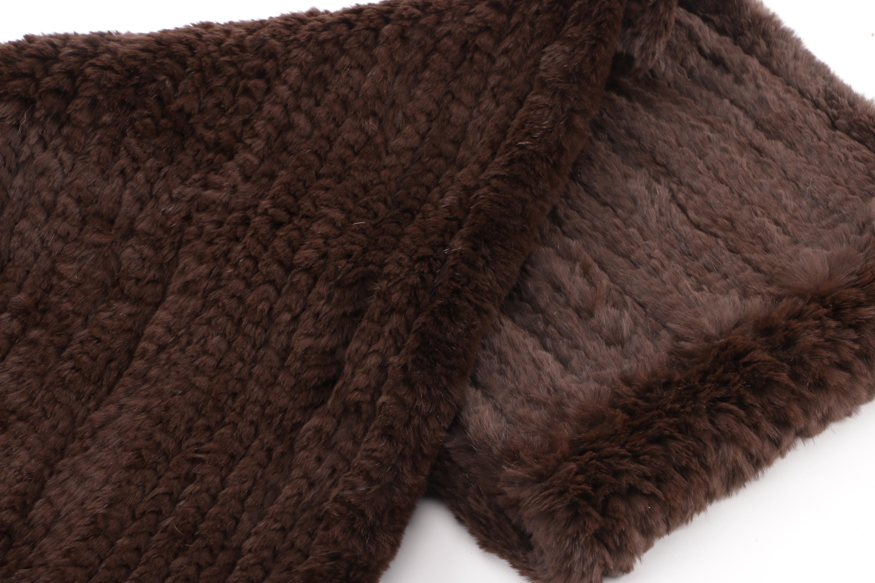 Georges Rech Brown Channel Stitched Rabbit Fur Scarf with Fringe