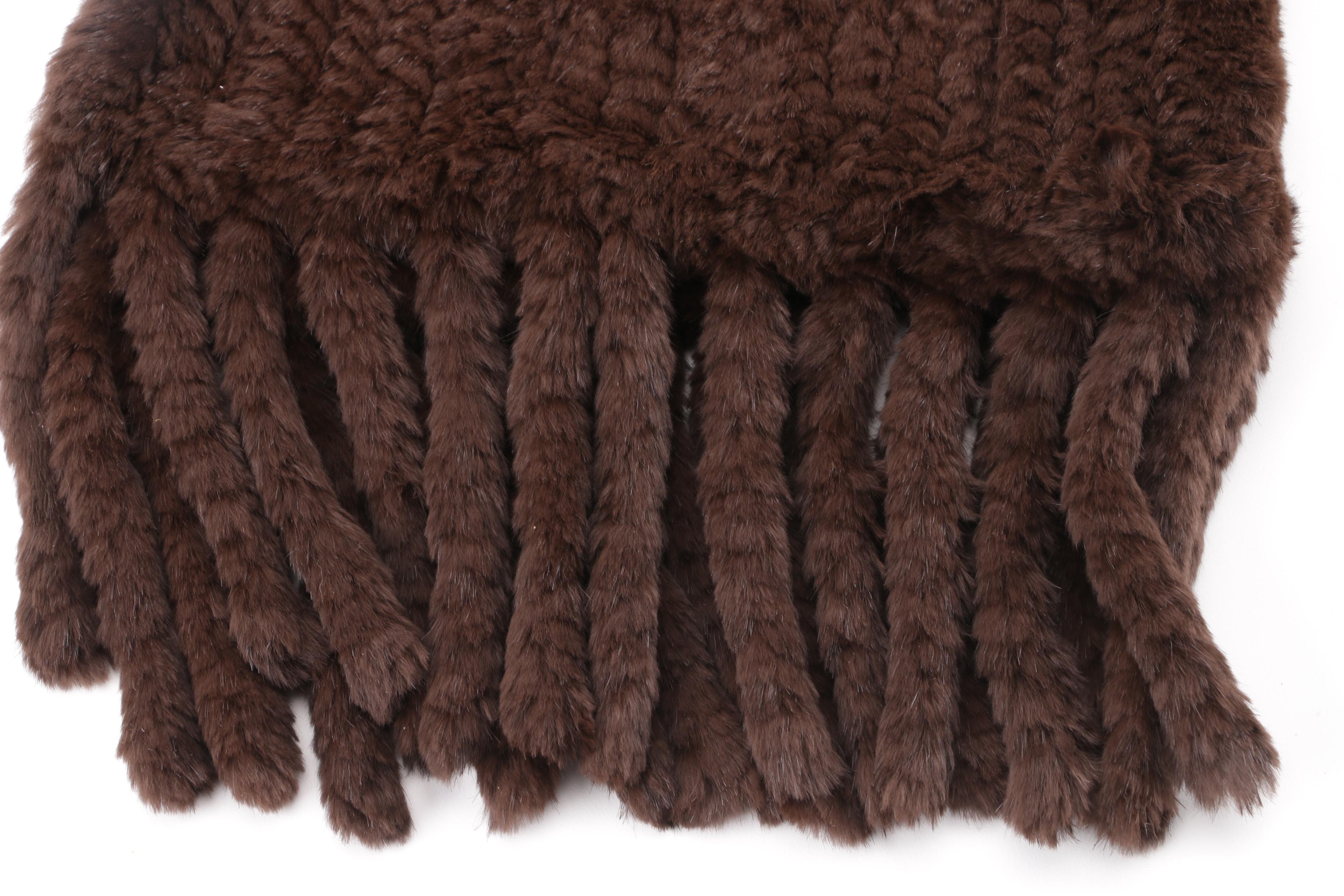 Georges Rech Brown Channel Stitched Rabbit Fur Scarf with Fringe