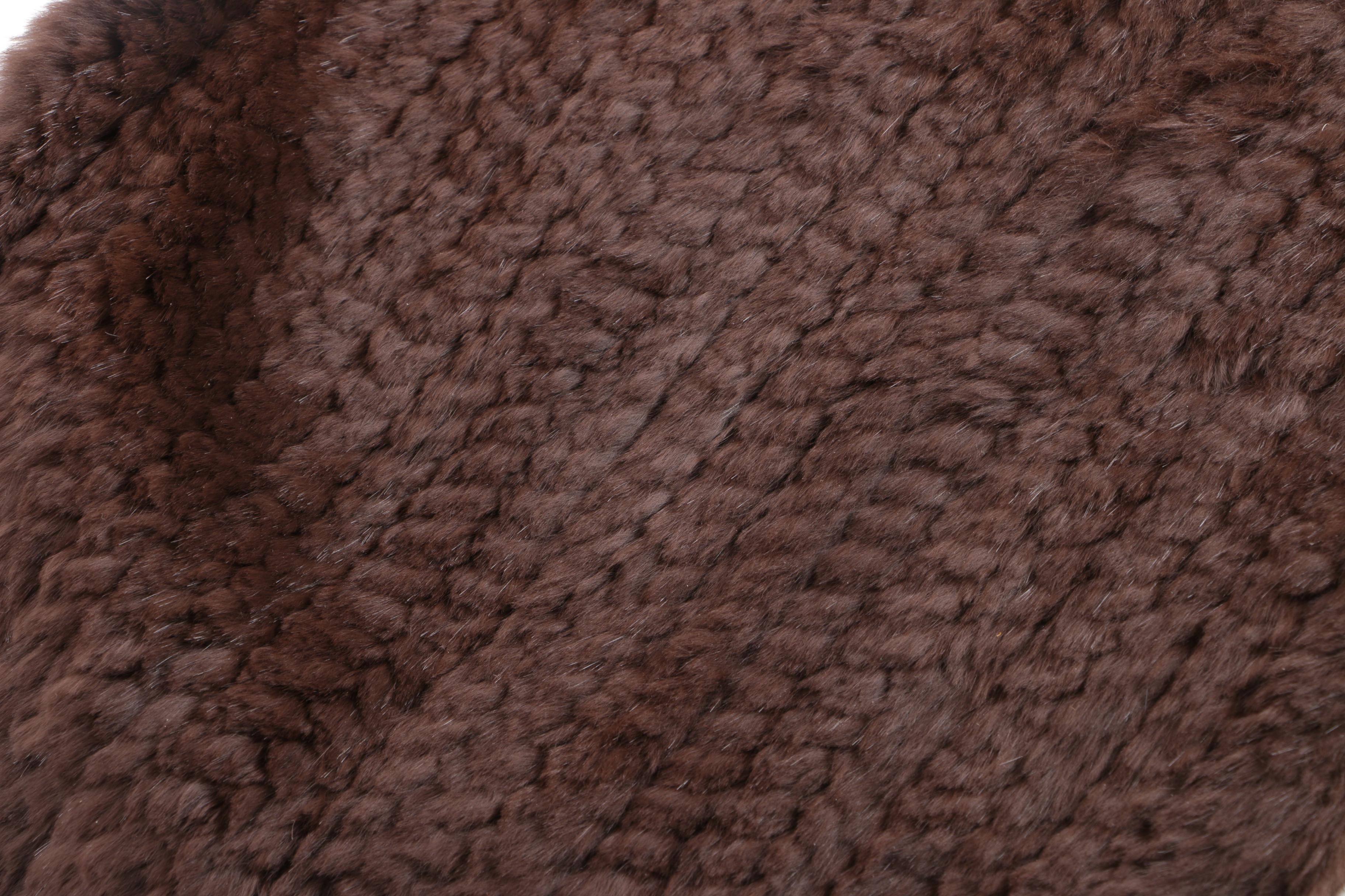 Georges Rech Brown Channel Stitched Rabbit Fur Scarf with Fringe