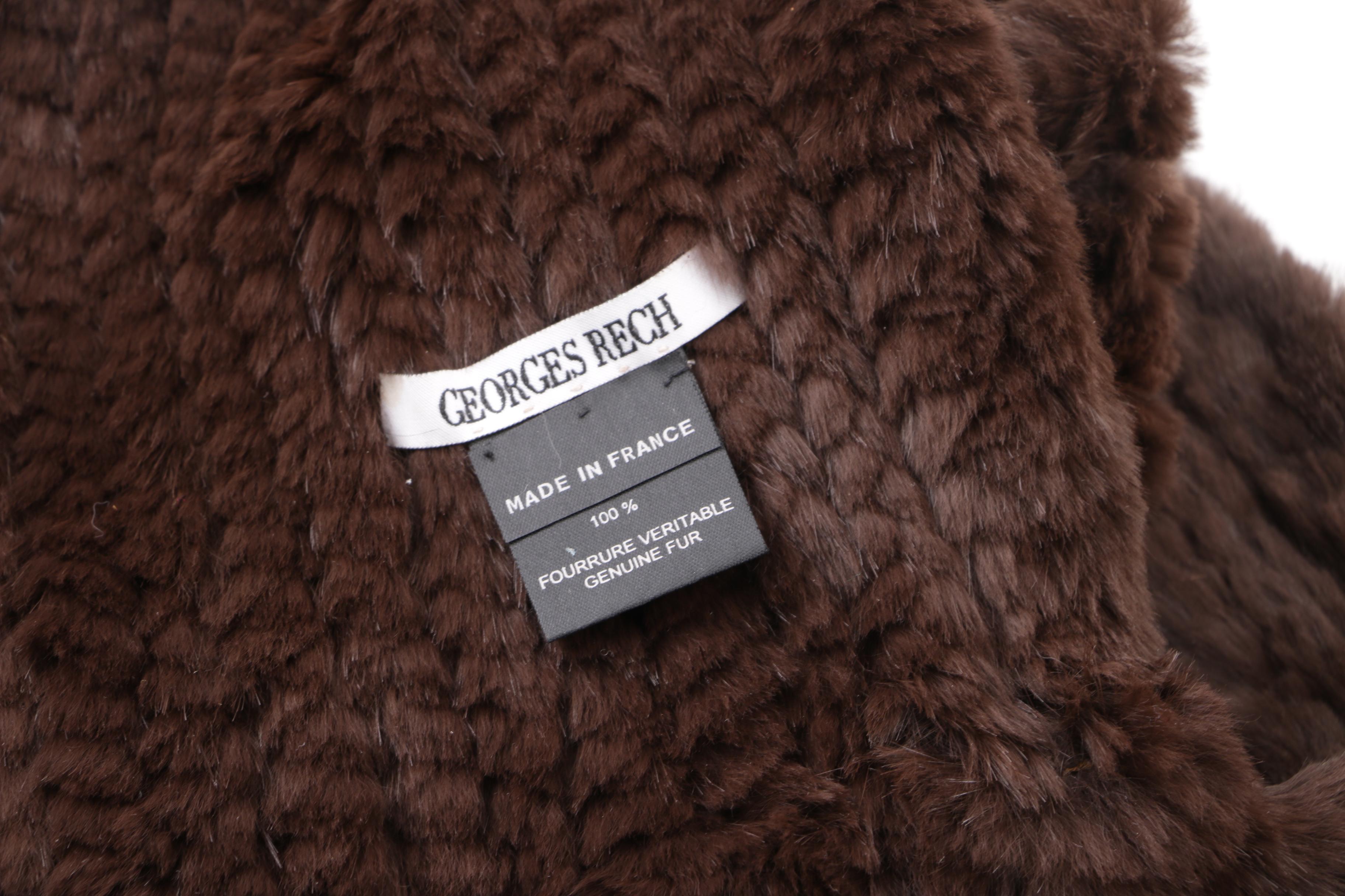 Georges Rech Brown Channel Stitched Rabbit Fur Scarf with Fringe