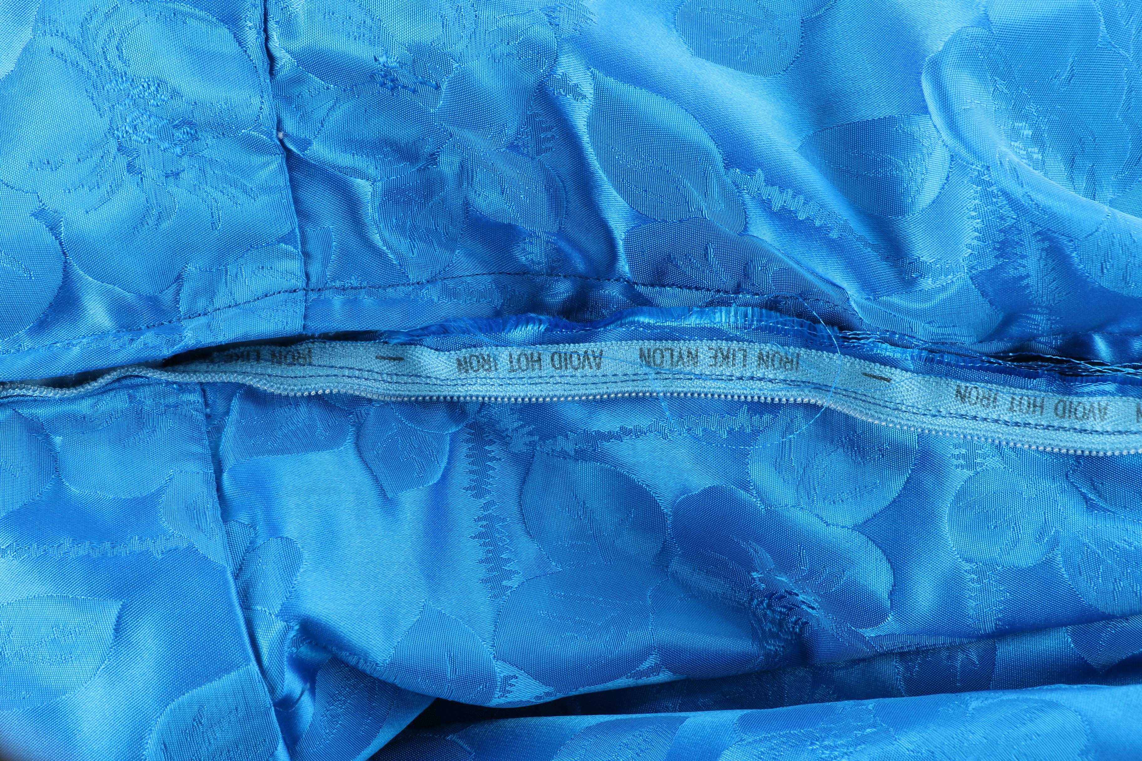 1950s Vintage Blue Floral Satin Brocade Occasion Dress