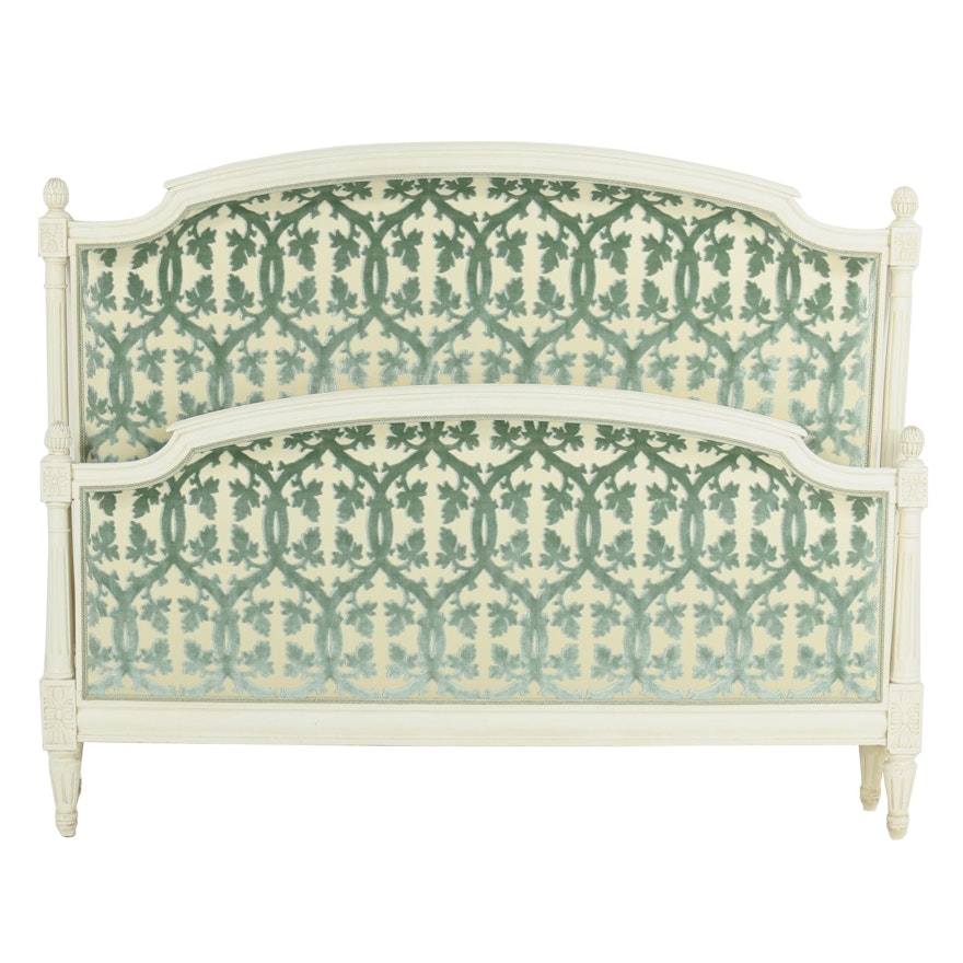 Louis XVI Style Painted Wood Frame Upholstered Full Size Bed Frame, Late 20th C.