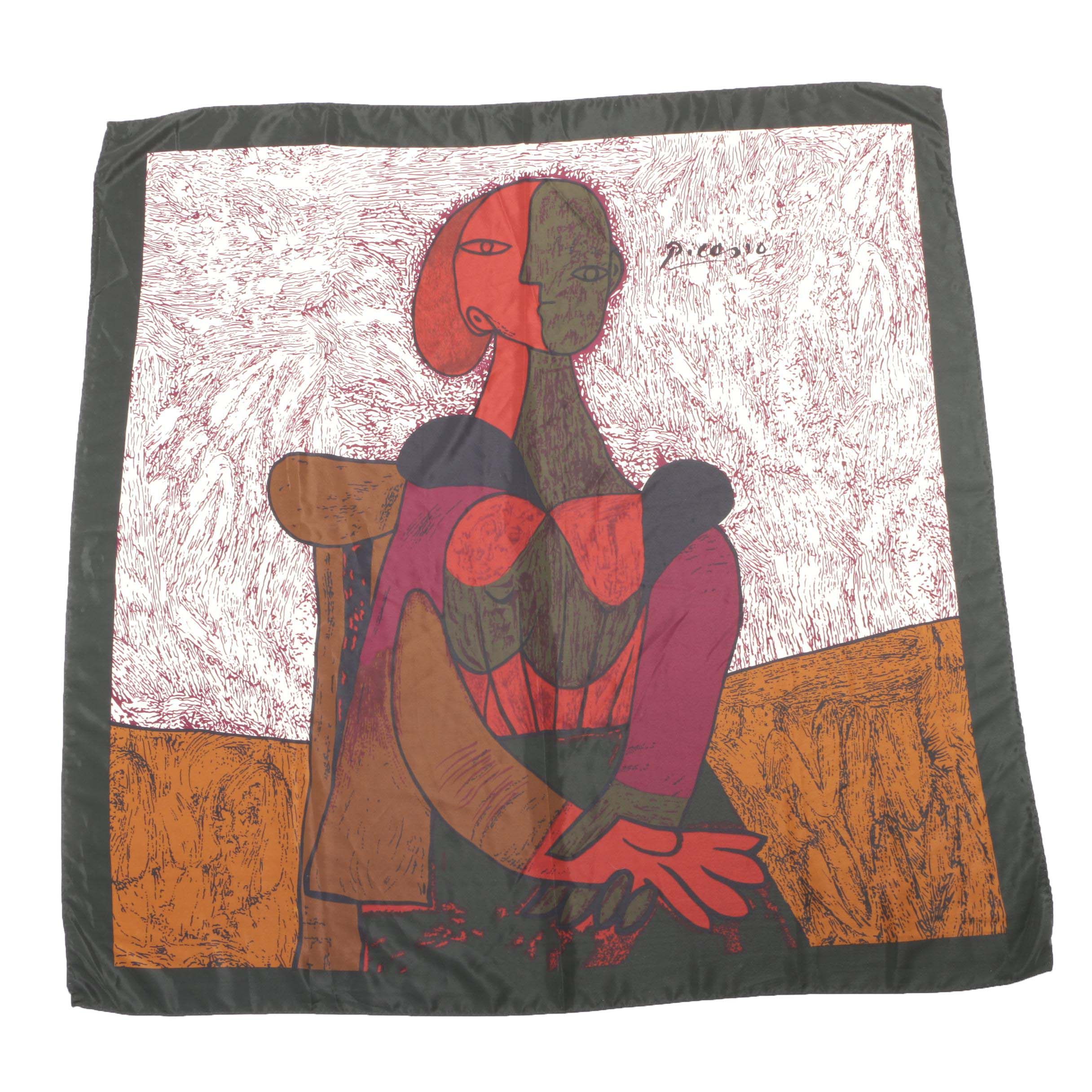 1980s Vintage Picasso "Woman Seated on a Chair" Silk Scarf