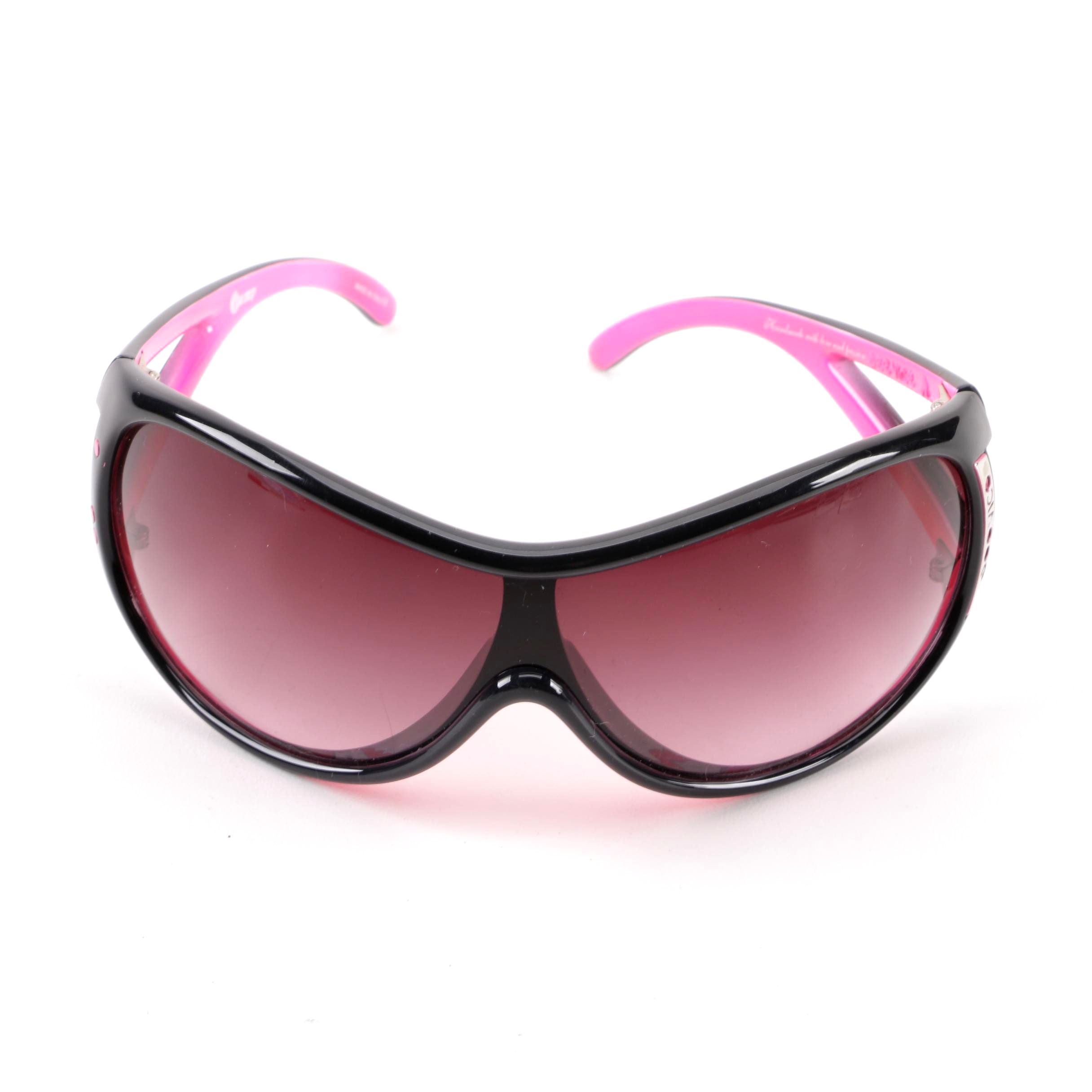 Jee Vice Vamp Black and Hot Pink Shield Sunglasses, Made in Italy