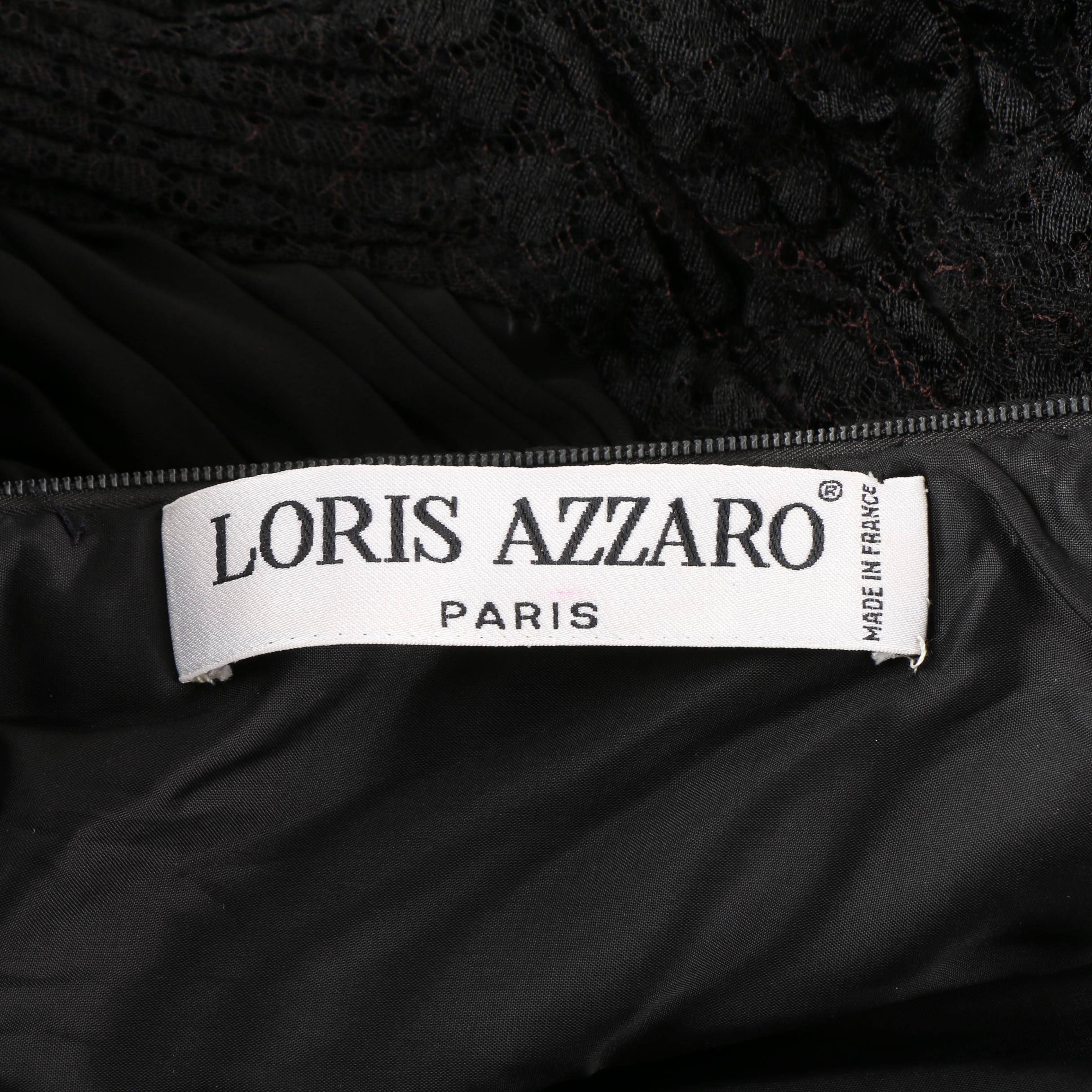 1980s Loris Azzaro Black Strapless Ruched Bodice Gown, Made in France