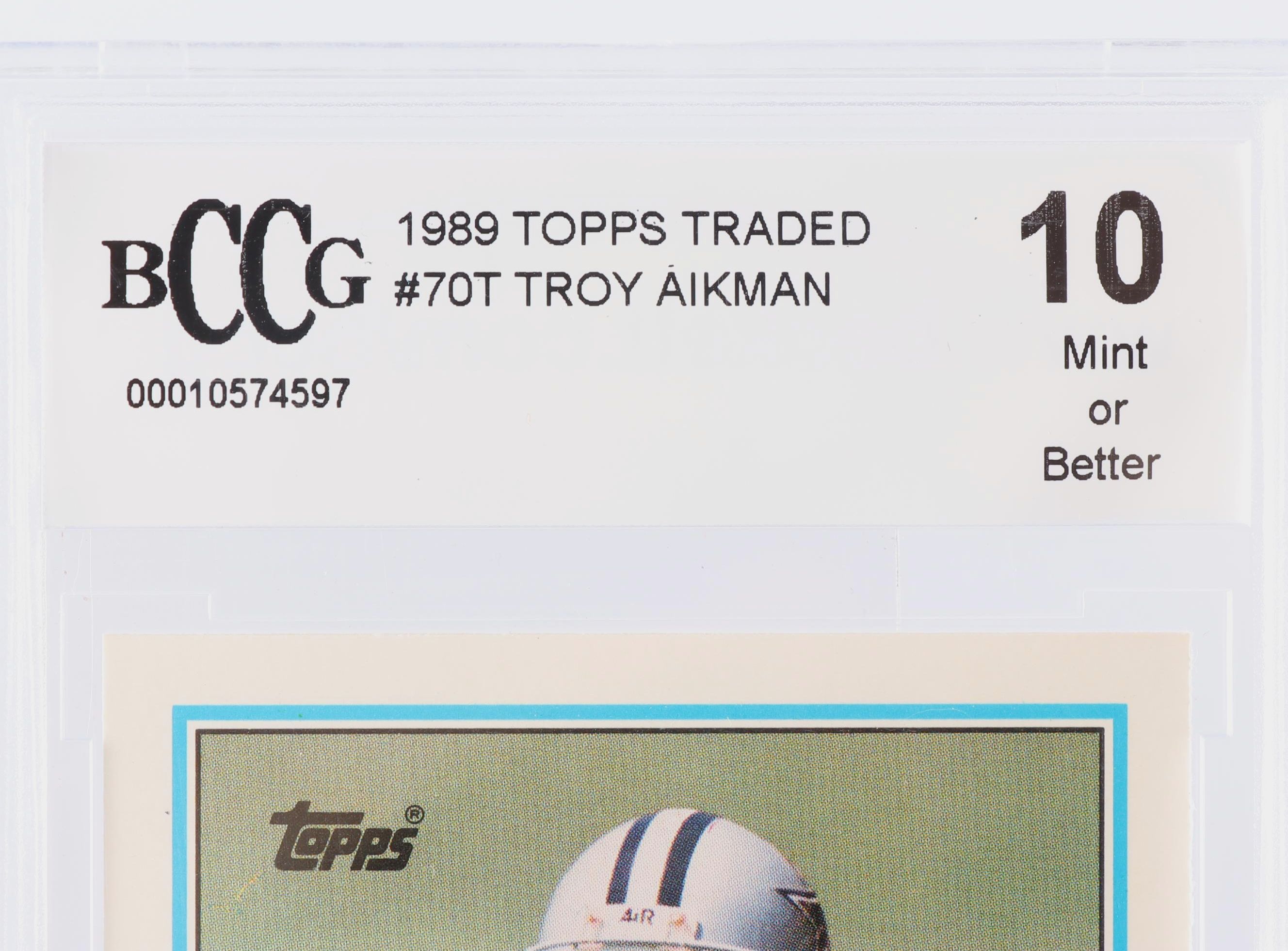 Troy Aikman 1989 Topps #70T Rookie Card BCCG Graded Mint 10