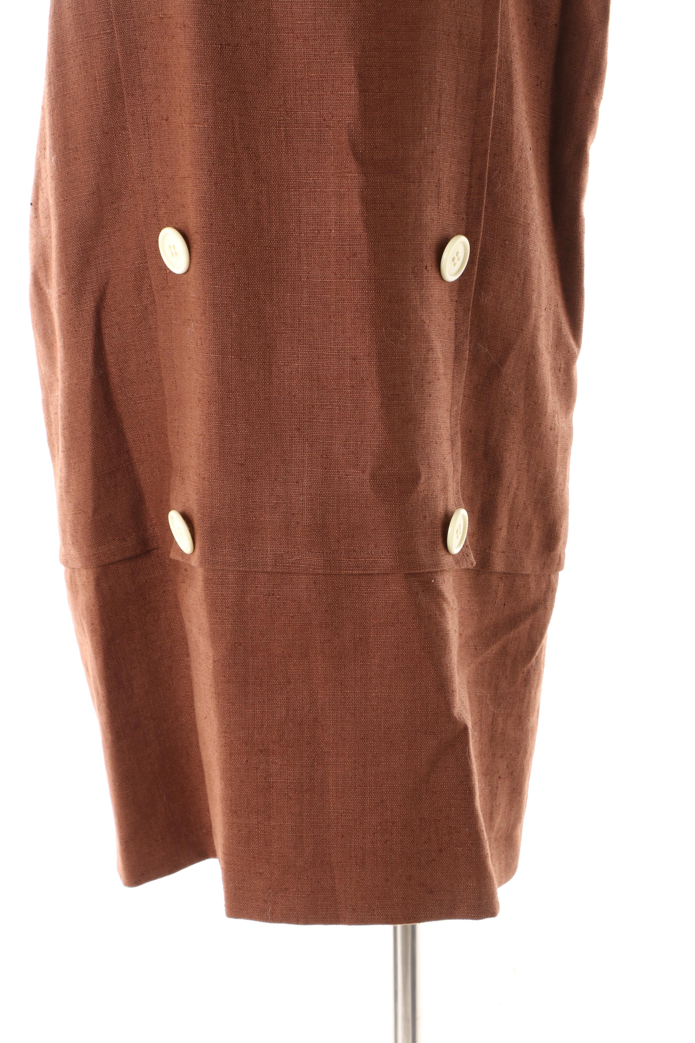 Women's 1990s Vintage Oscar de la Renta Chocolate Brown Wool Blend Shift Dress