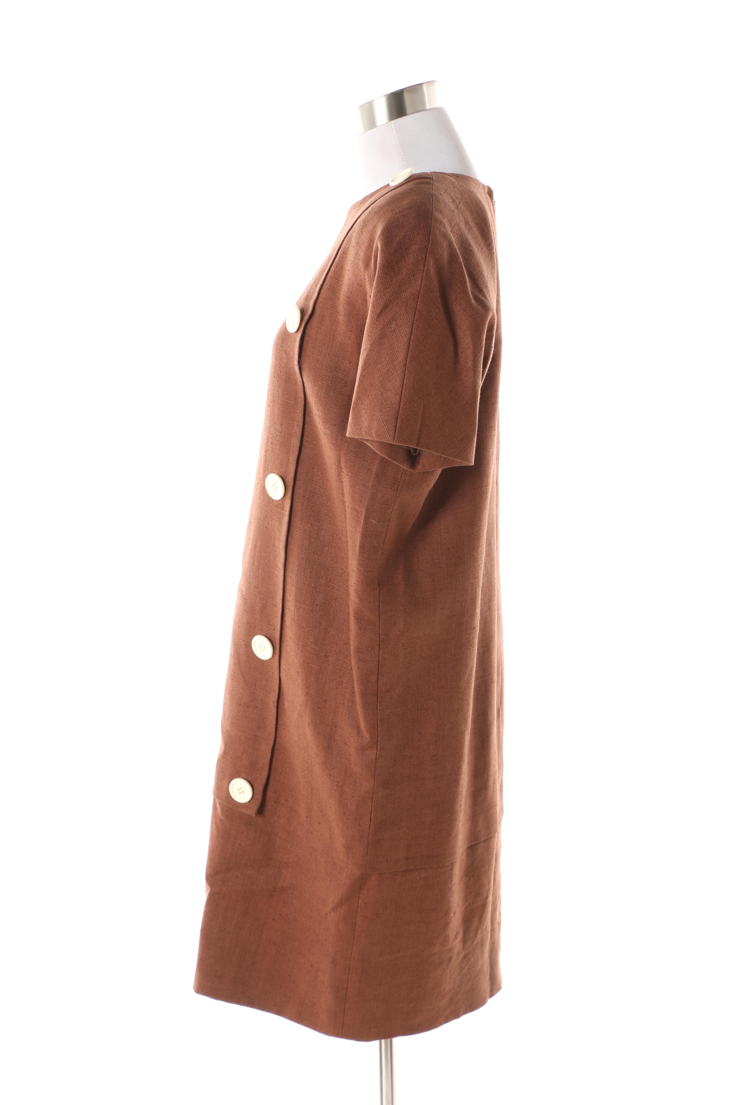 Women's 1990s Vintage Oscar de la Renta Chocolate Brown Wool Blend Shift Dress