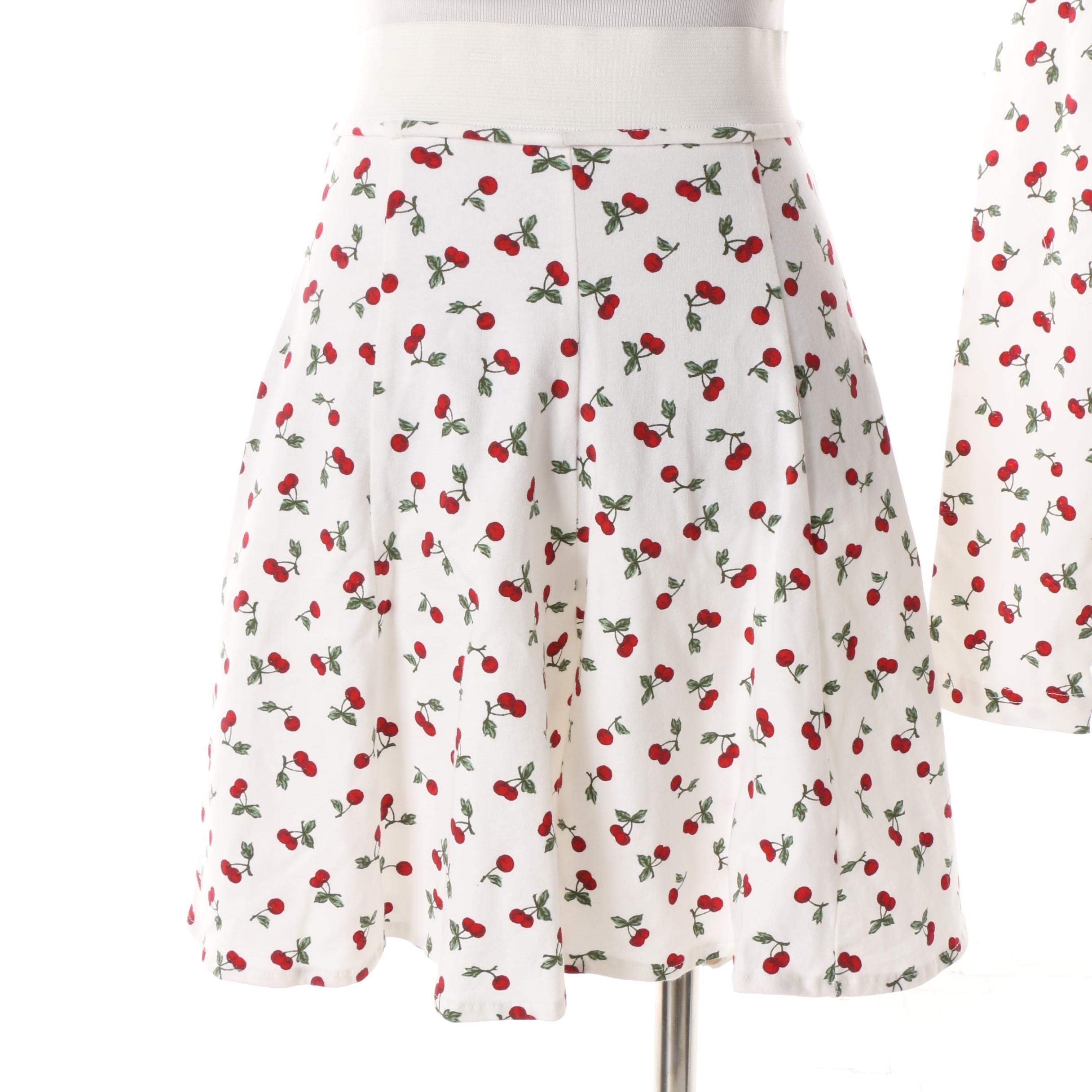 1990s Frederick's of Hollywood Cherry Print Leotard, Skirt and Halter Top