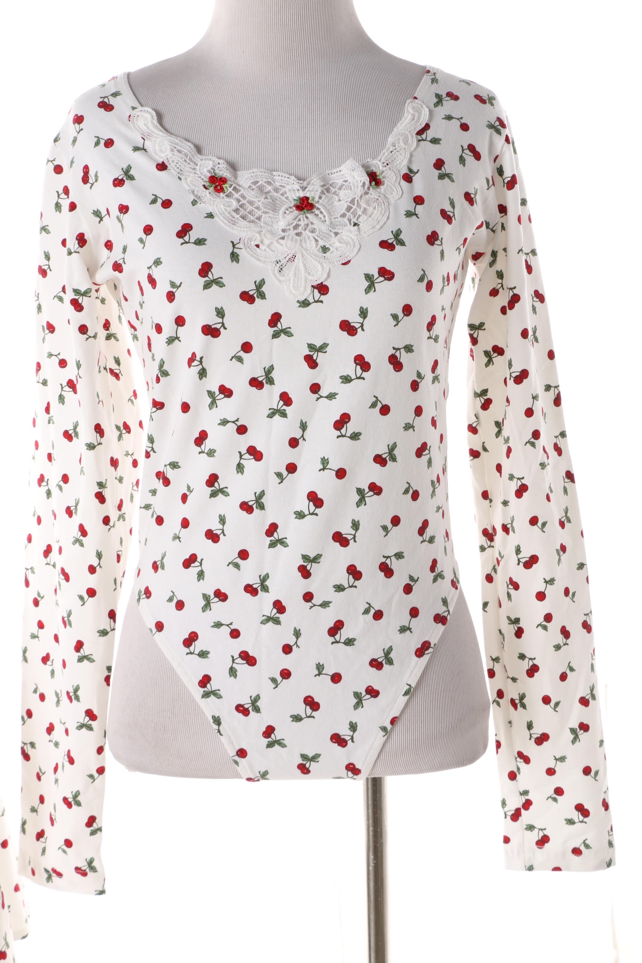 1990s Frederick's of Hollywood Cherry Print Leotard, Skirt and Halter Top