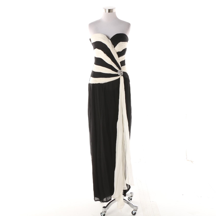 Vintage Grecian Style Evening Gown with Pleats and Rhinestone Detail